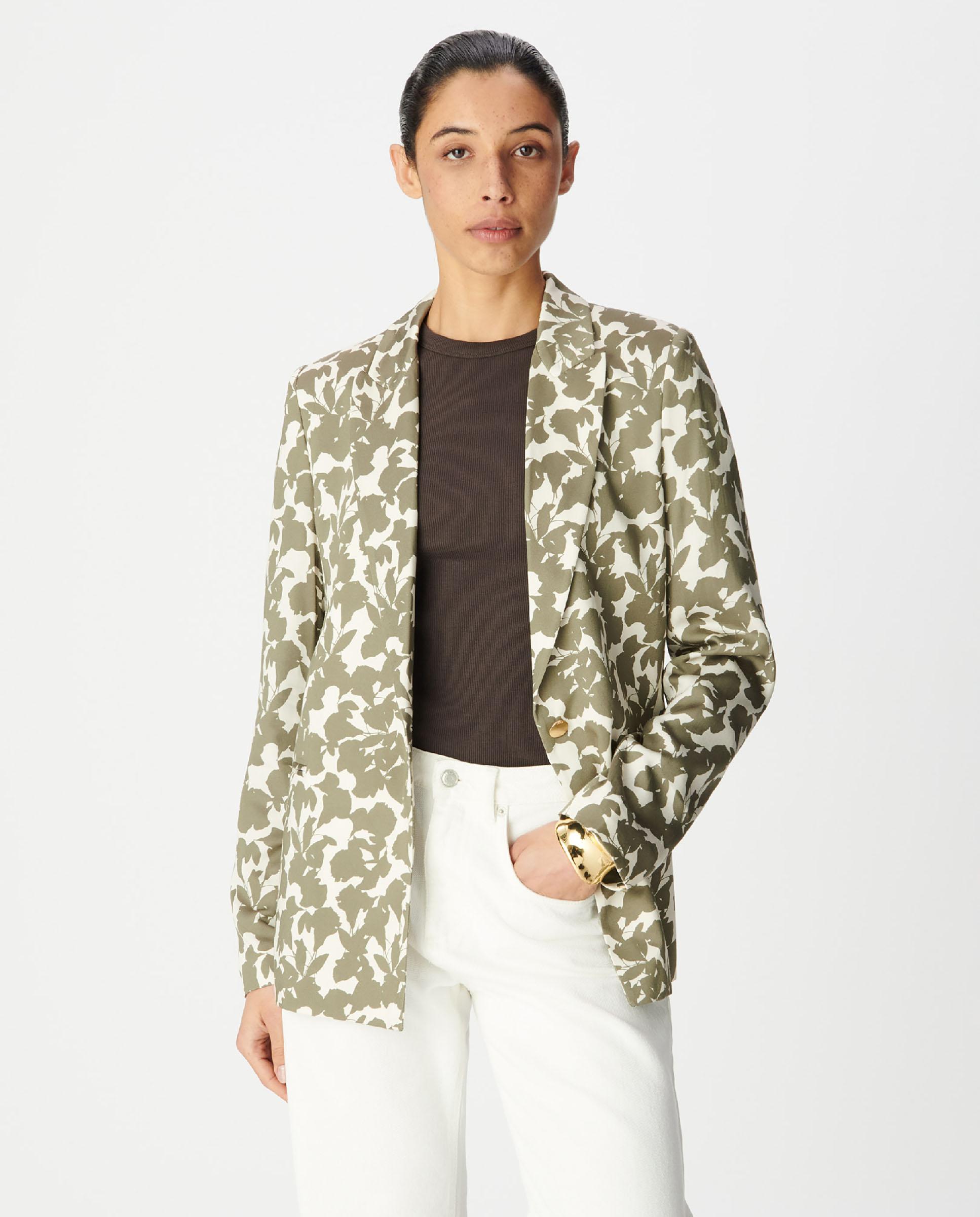 Imagen 0 de Blazer de mujer con estampado vegetal y cierre de botón Verde militar