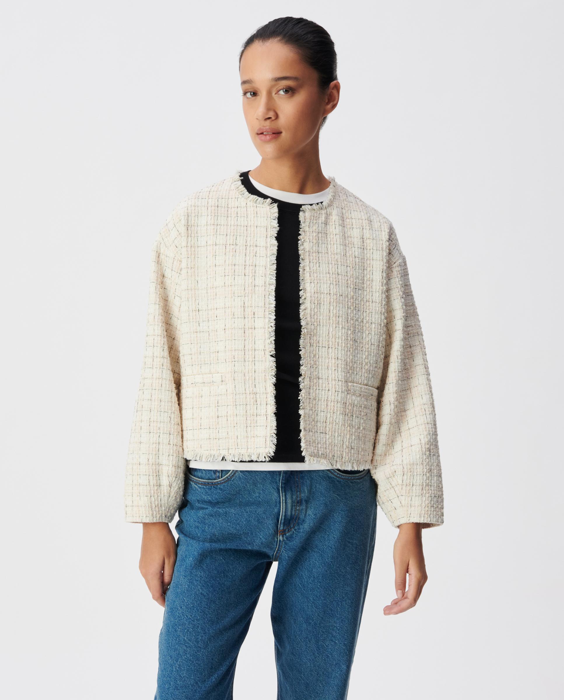 IKKS - Chaqueta de mujer corta oversize estilo tweed.