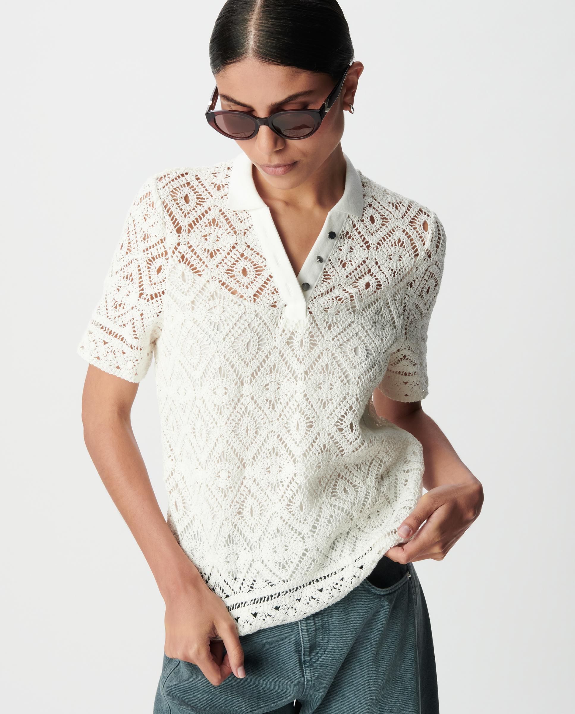 IKKS - Top de mujer de punto de ganchillo con cuello polo.