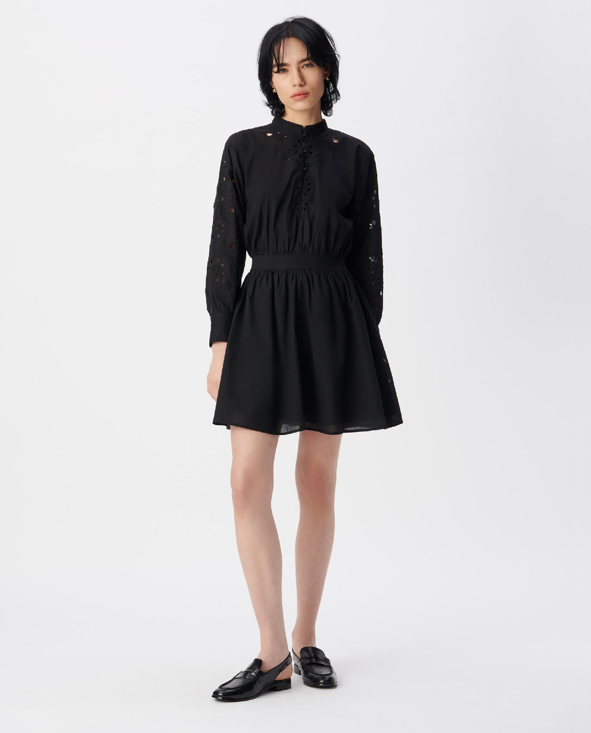 IKKS - Vestido corto de gasa de algodón bordado.