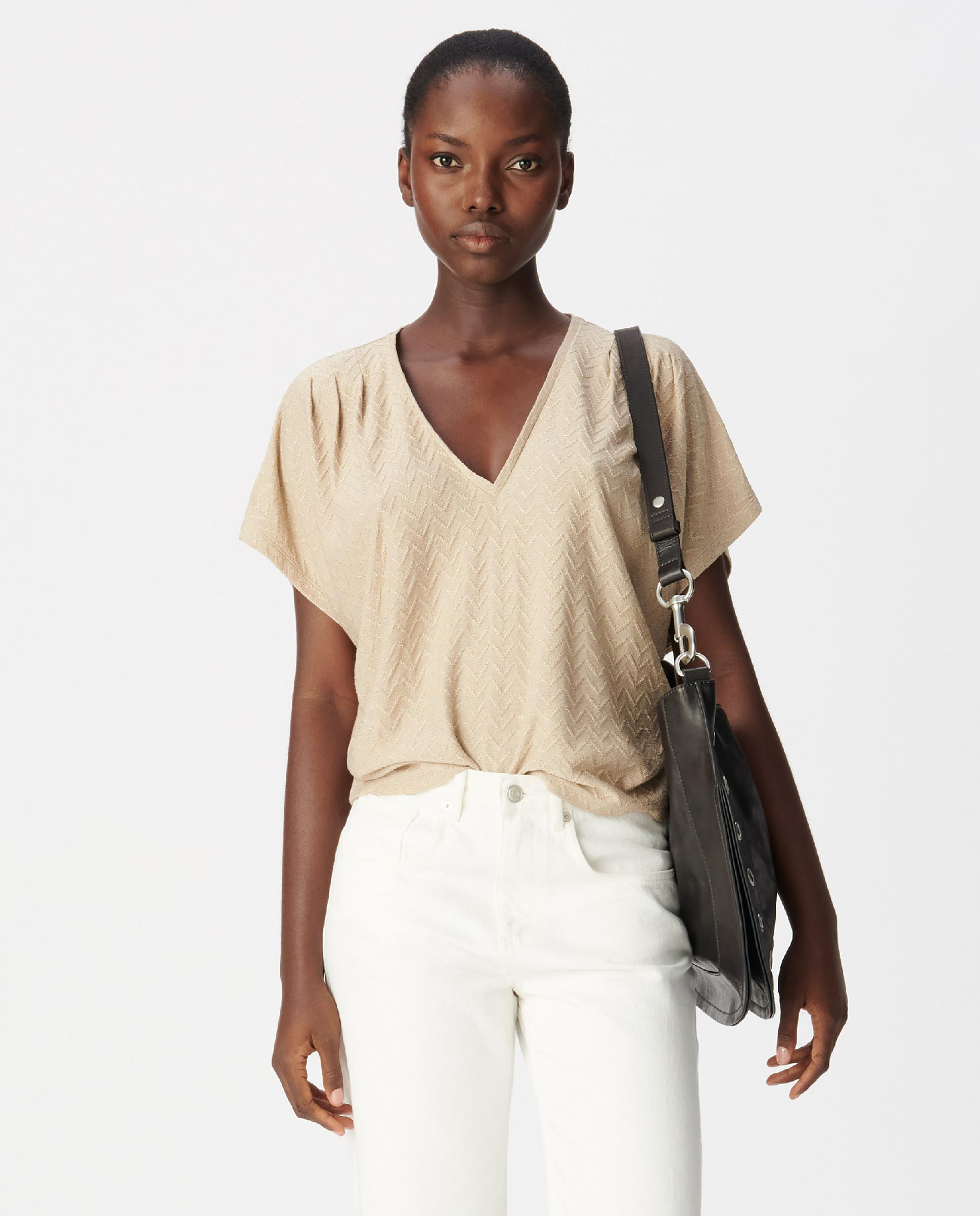 IKKS - Camiseta de mujer de punto lurex de fantasía.