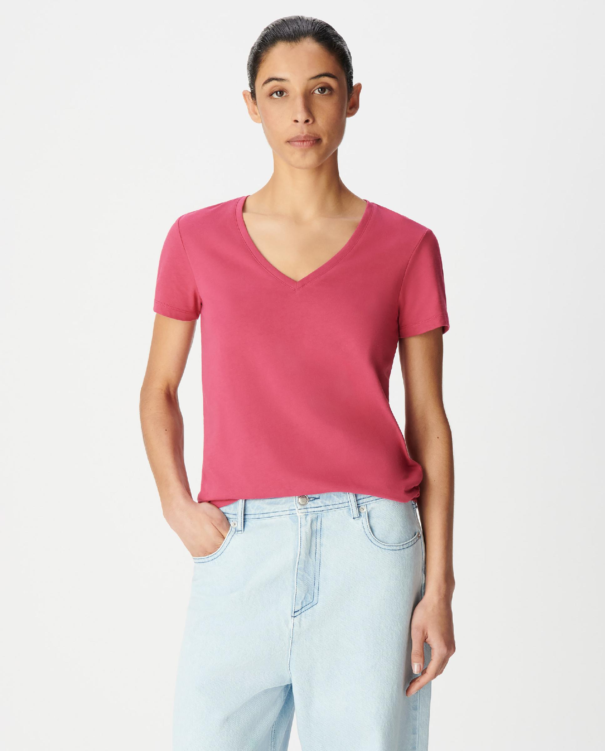 IKKS - Camiseta de mujer de manga corta con escote en v.