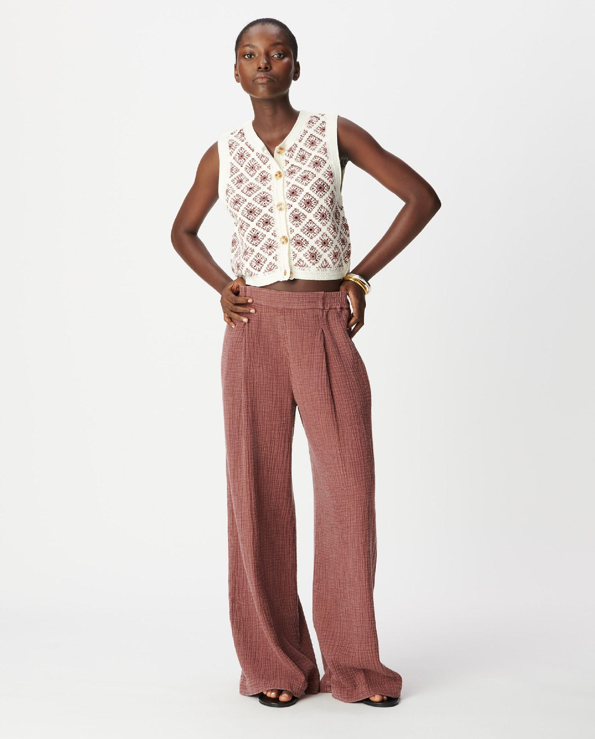 IKKS - Pantalón ancho de mujer de gasa de algodón.