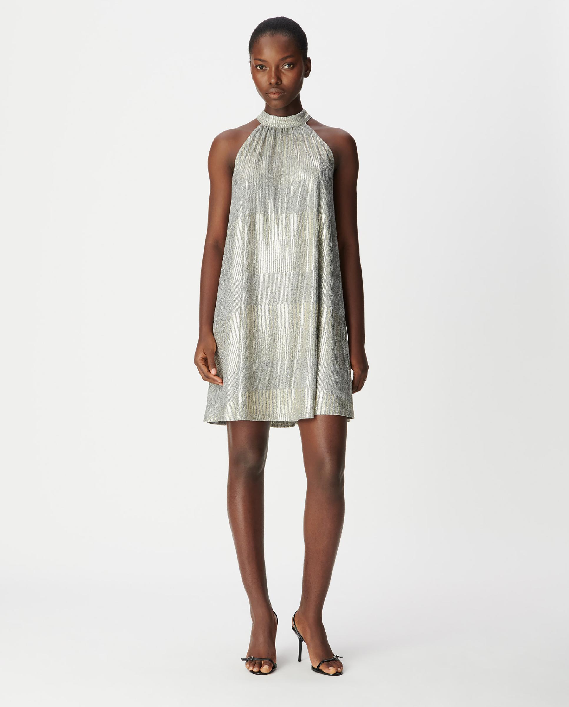 IKKS - Vestido corto halter de punto acanalado.