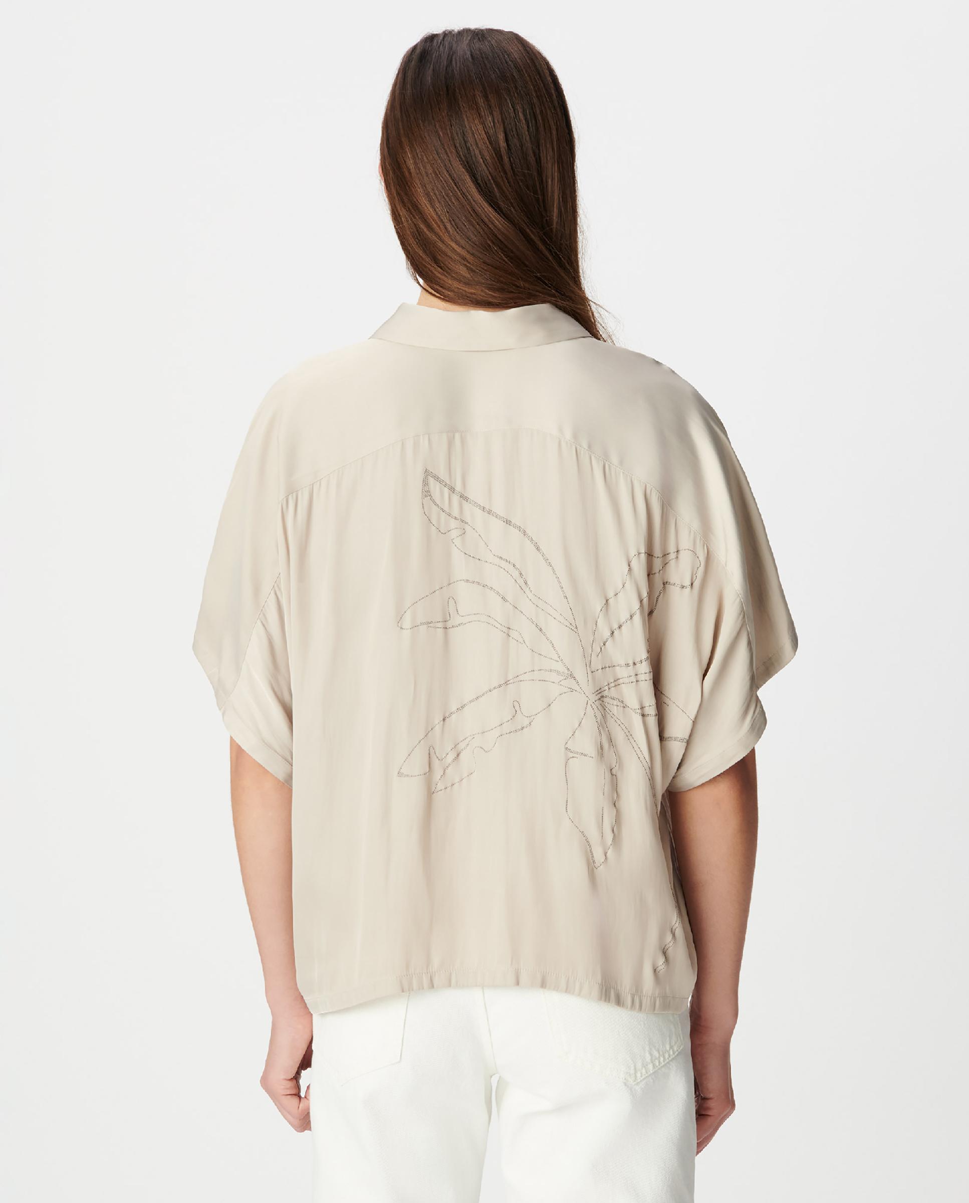 Camisa de mujer satinada con motivo de palmeras y tachuelas en la espalda - IKKS - Beige Beige-3