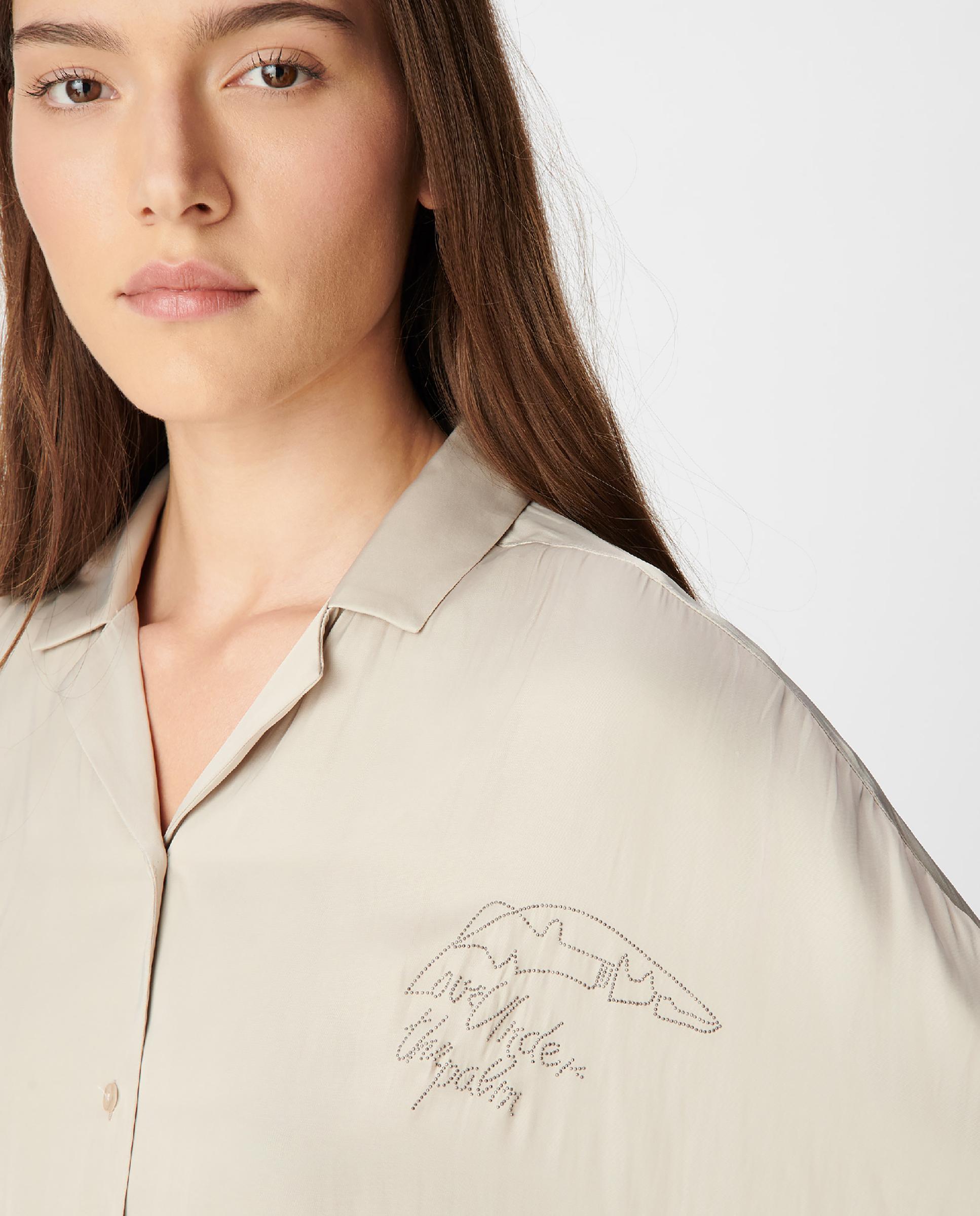 Camisa de mujer satinada con motivo de palmeras y tachuelas en la espalda - IKKS - Beige Beige-4