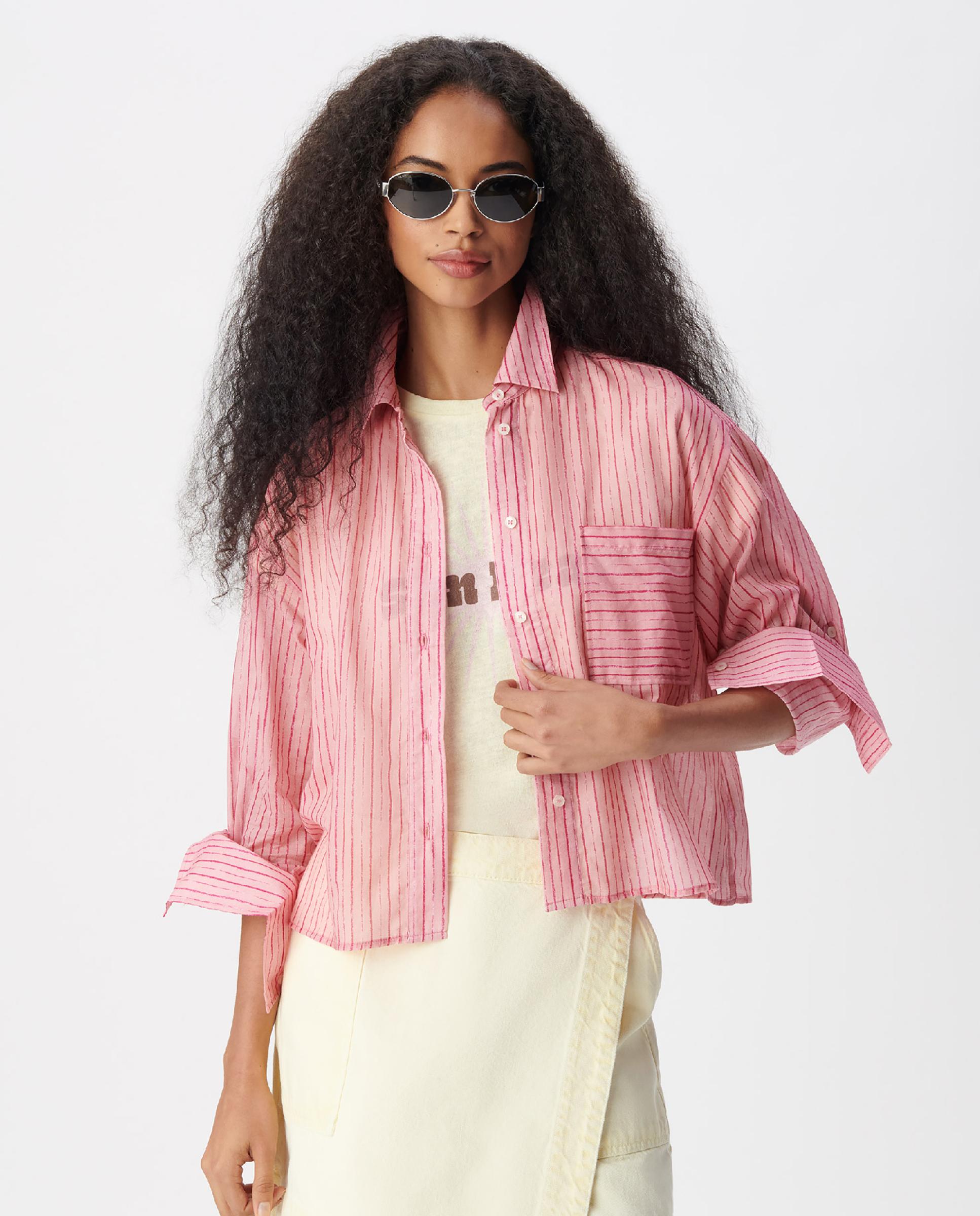 IKKS - Camisa de mujer de rayas con bolsillo en el pecho.