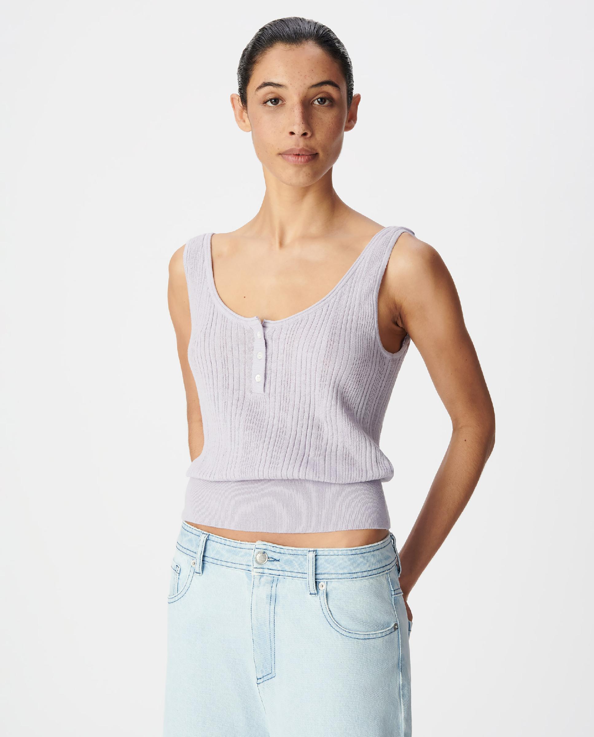 IKKS - Top de punto de mujer sin mangas con botones.