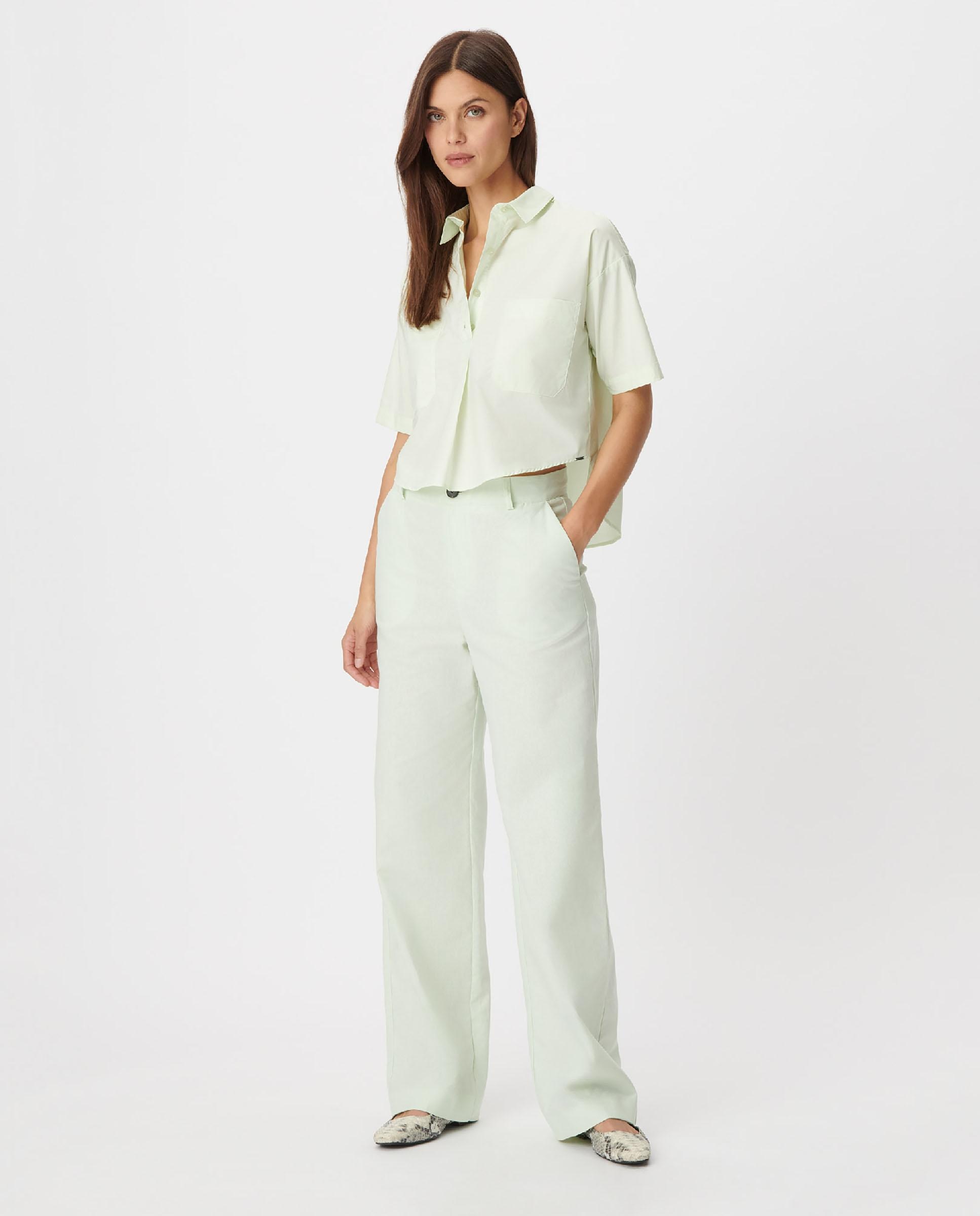 Pantalón de vestir de mujer en mezcla de lino y algodón - IKKS - Pistacho Pistacho-1
