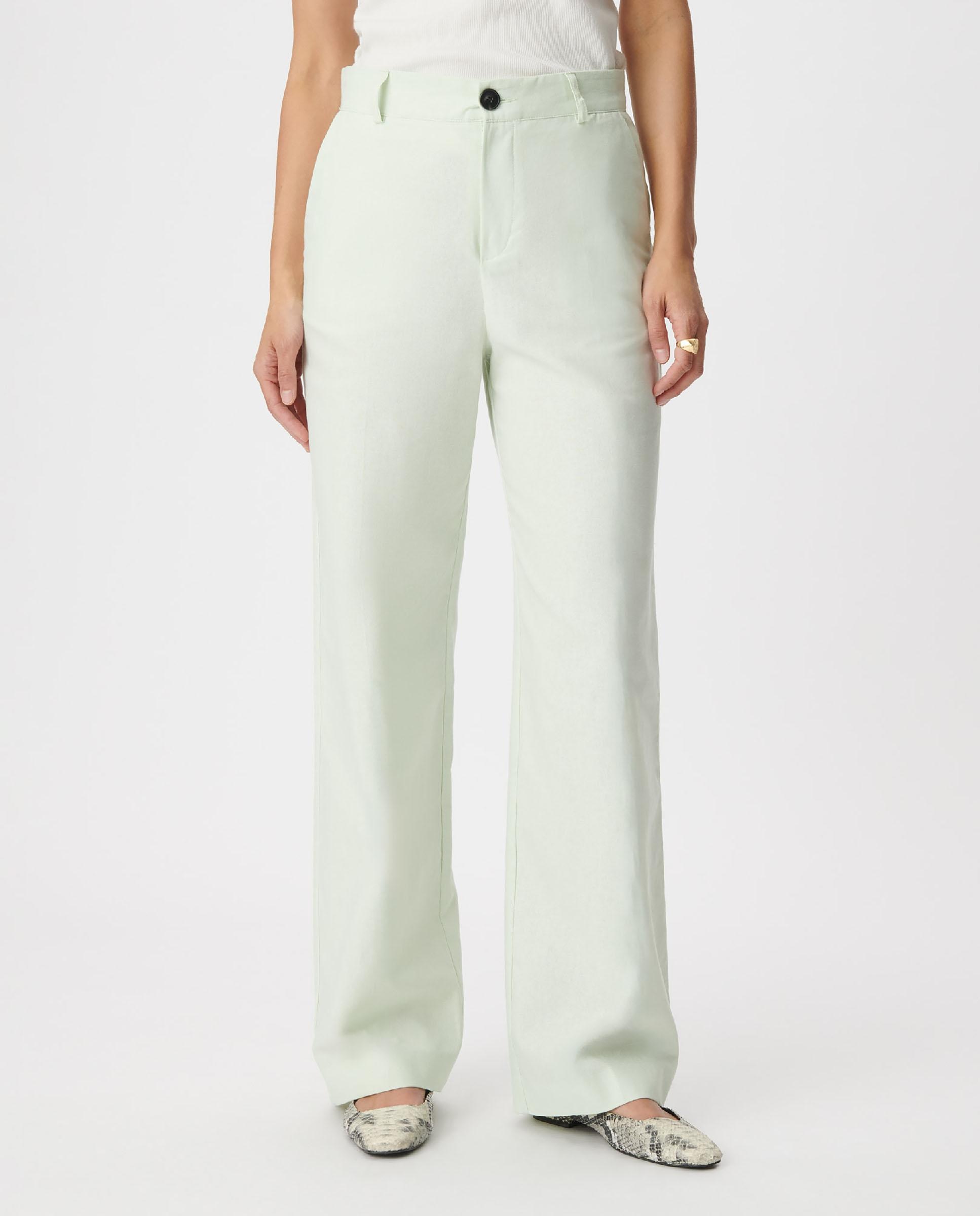 Pantalón de vestir de mujer en mezcla de lino y algodón - IKKS - Pistacho Pistacho-2