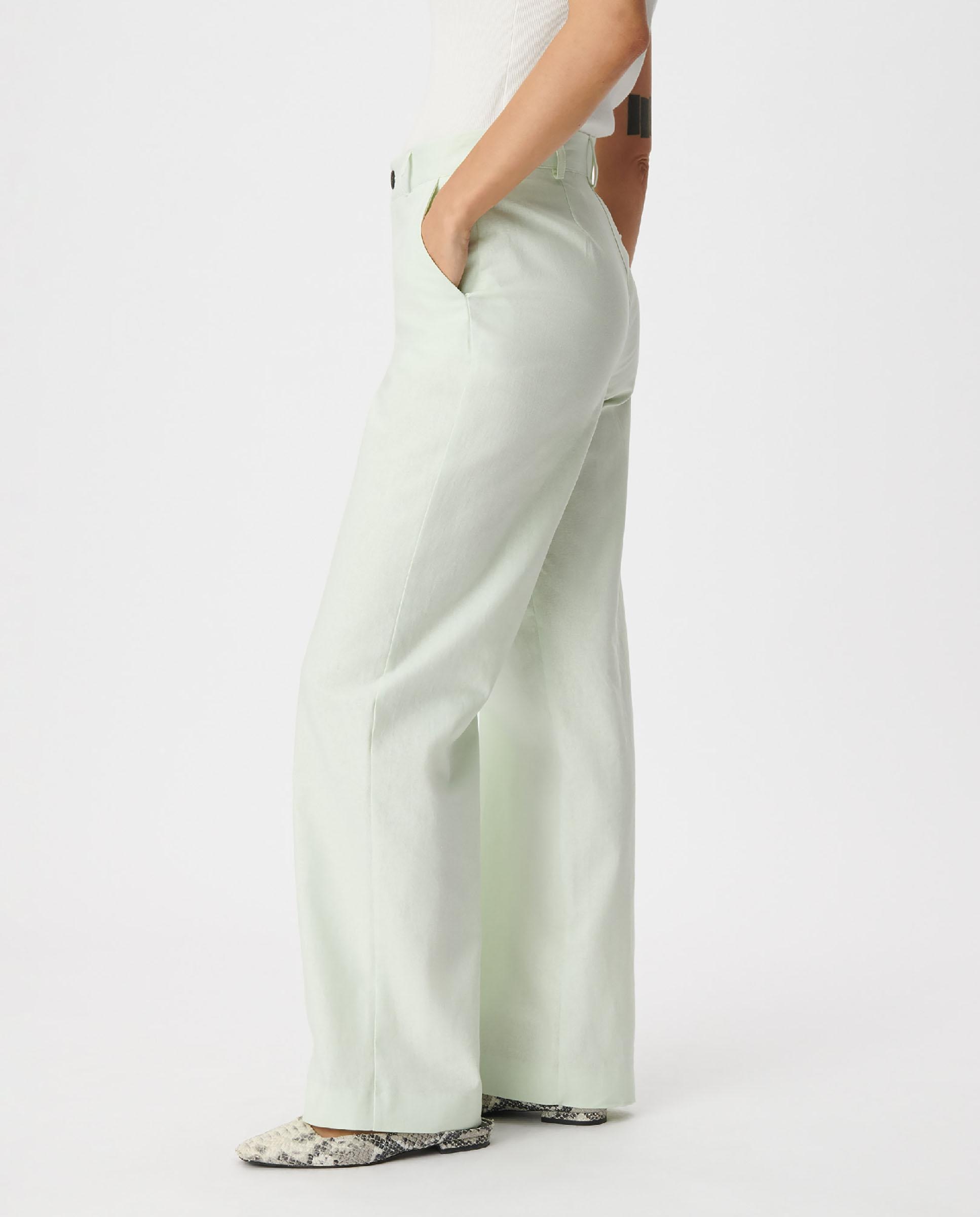 Pantalón de vestir de mujer en mezcla de lino y algodón - IKKS - Pistacho Pistacho-5
