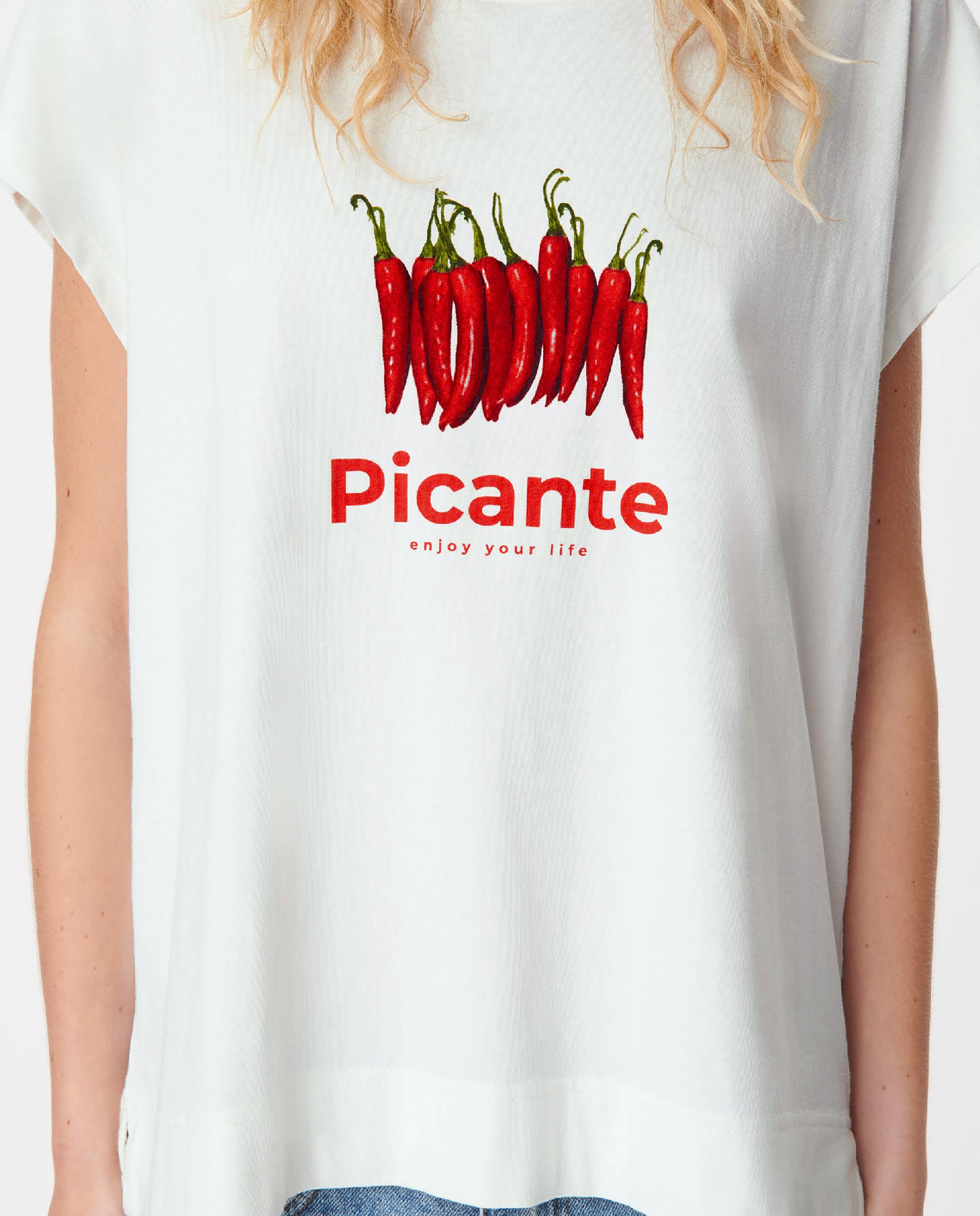 Camiseta de mujer de manga corta con estampado de chiles y mensajes - IKKS - Blanco roto Blanco roto-4