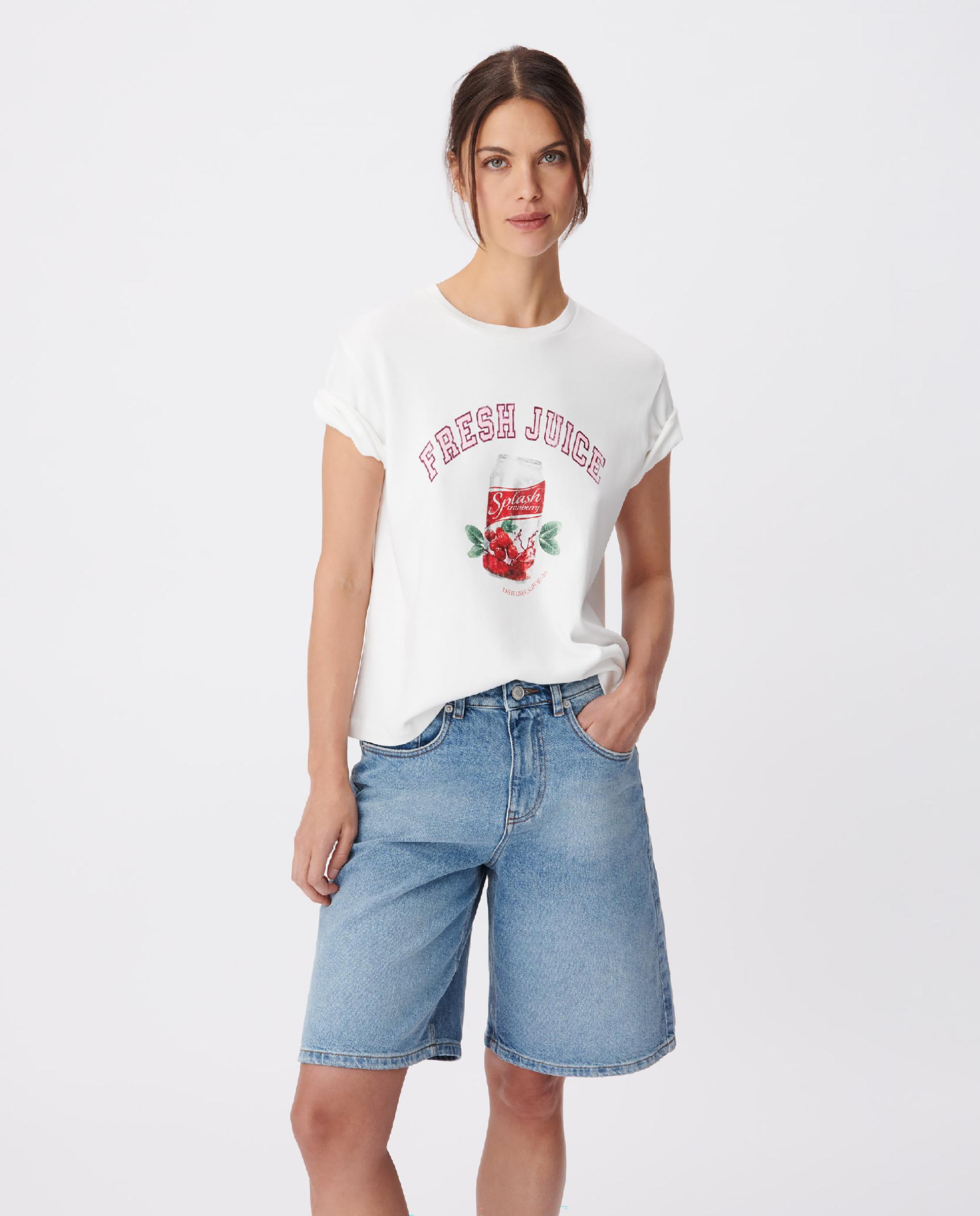 Imagen 1 de Camiseta de mujer de manga corta con estampado y mensajes - IKKS - Blanco roto Blanco roto