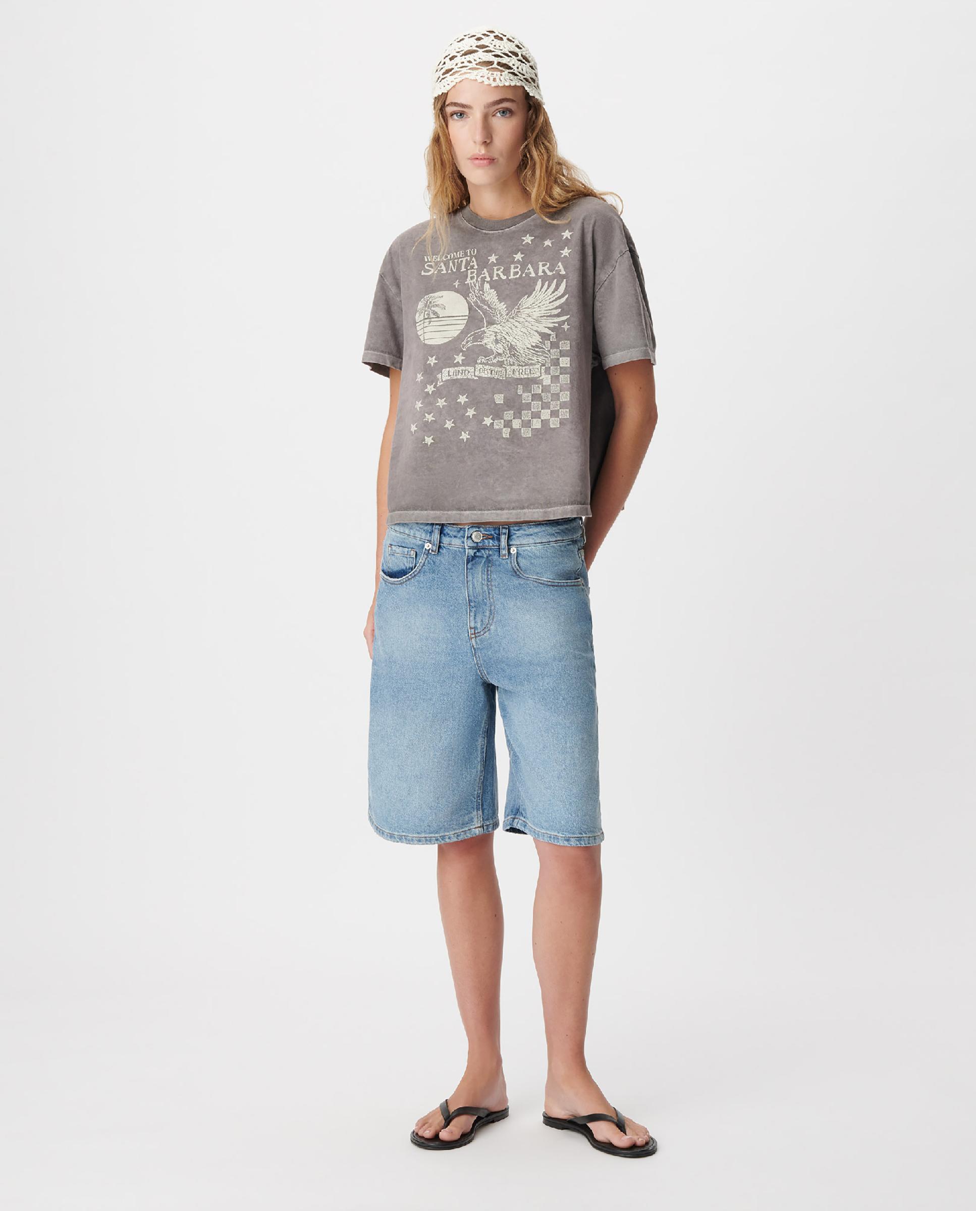 Camiseta de mujer oversize desgastada con estampado de águila - IKKS - Gris Gris-2