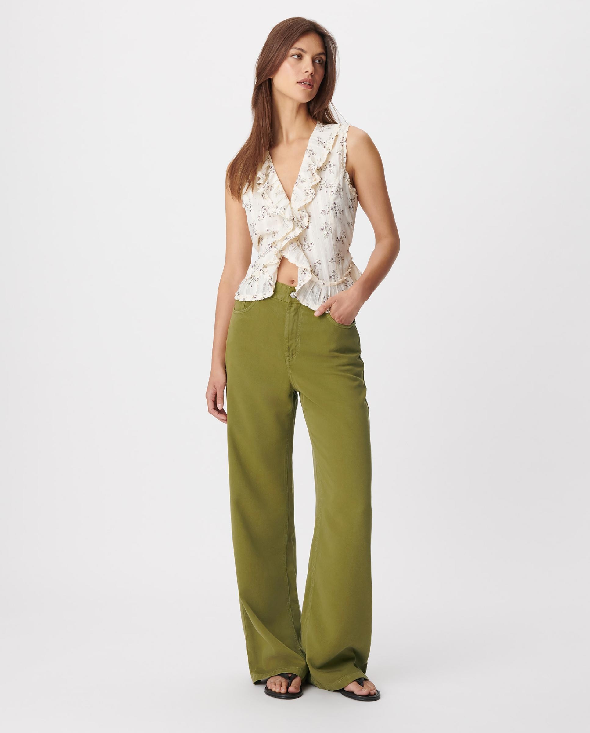 Vaquero ancho de mujer de lyocell® con cintura alta - IKKS - Verde claro Verde claro-1