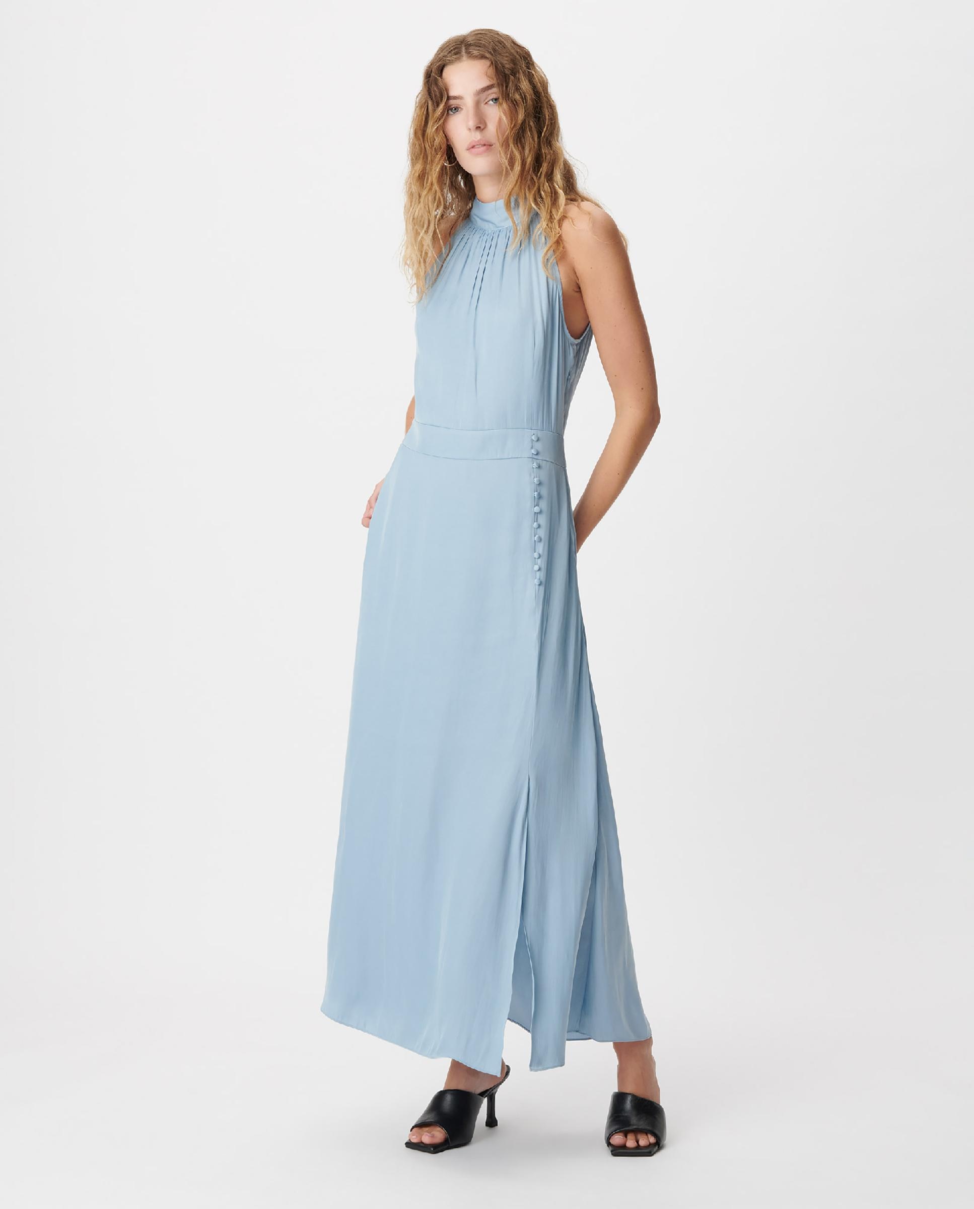 Vestido largo satinado sin mangas - IKKS - Azul grisáceo Azul grisáceo-1