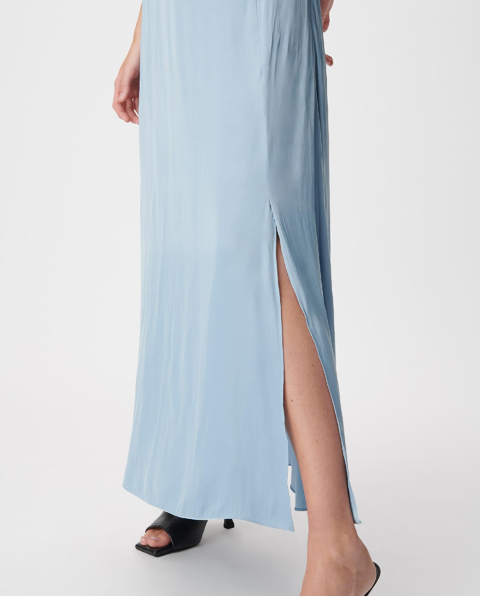 Vestido largo satinado sin mangas - IKKS - Azul grisáceo Azul grisáceo-4