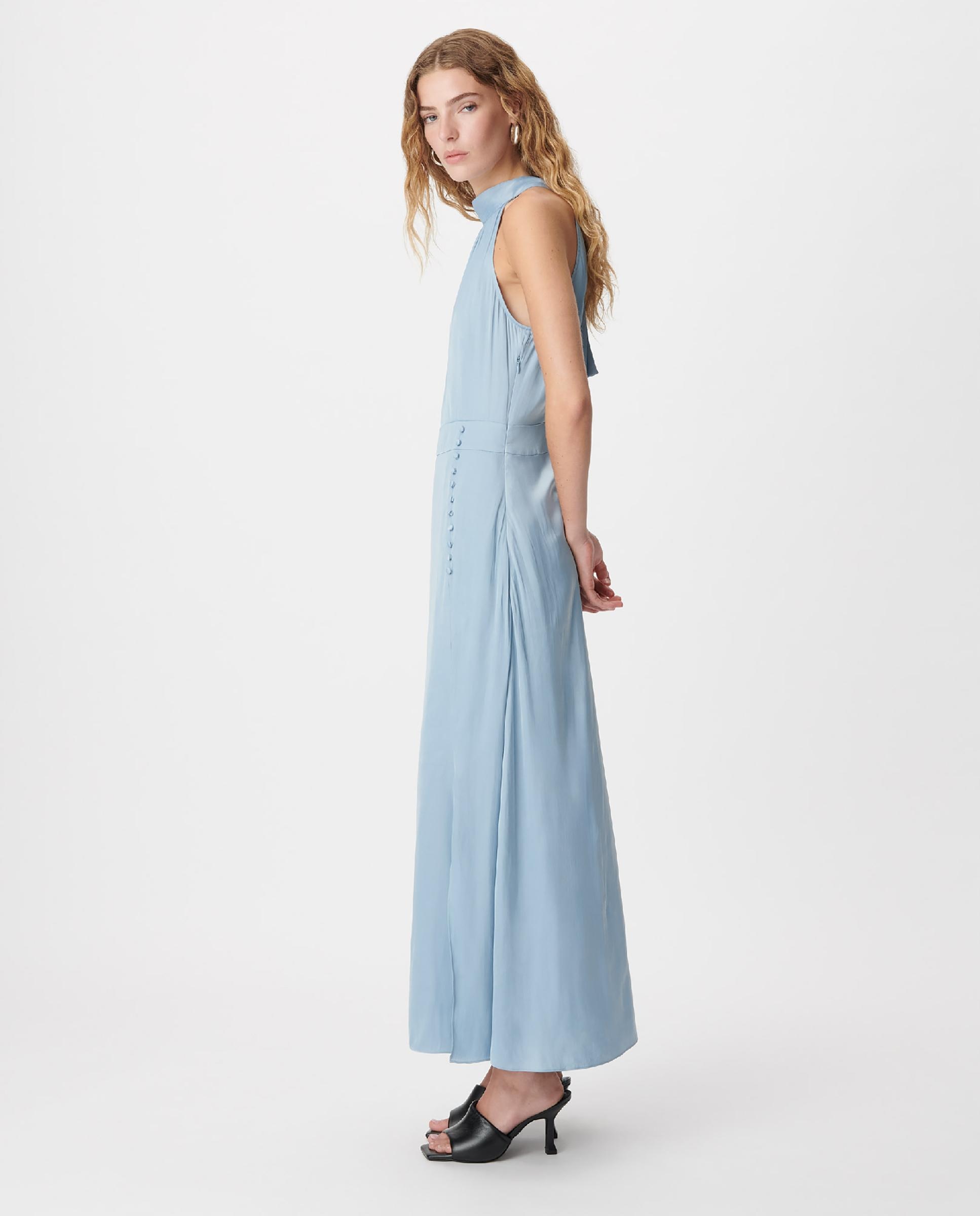 Vestido largo satinado sin mangas - IKKS - Azul grisáceo Azul grisáceo-5