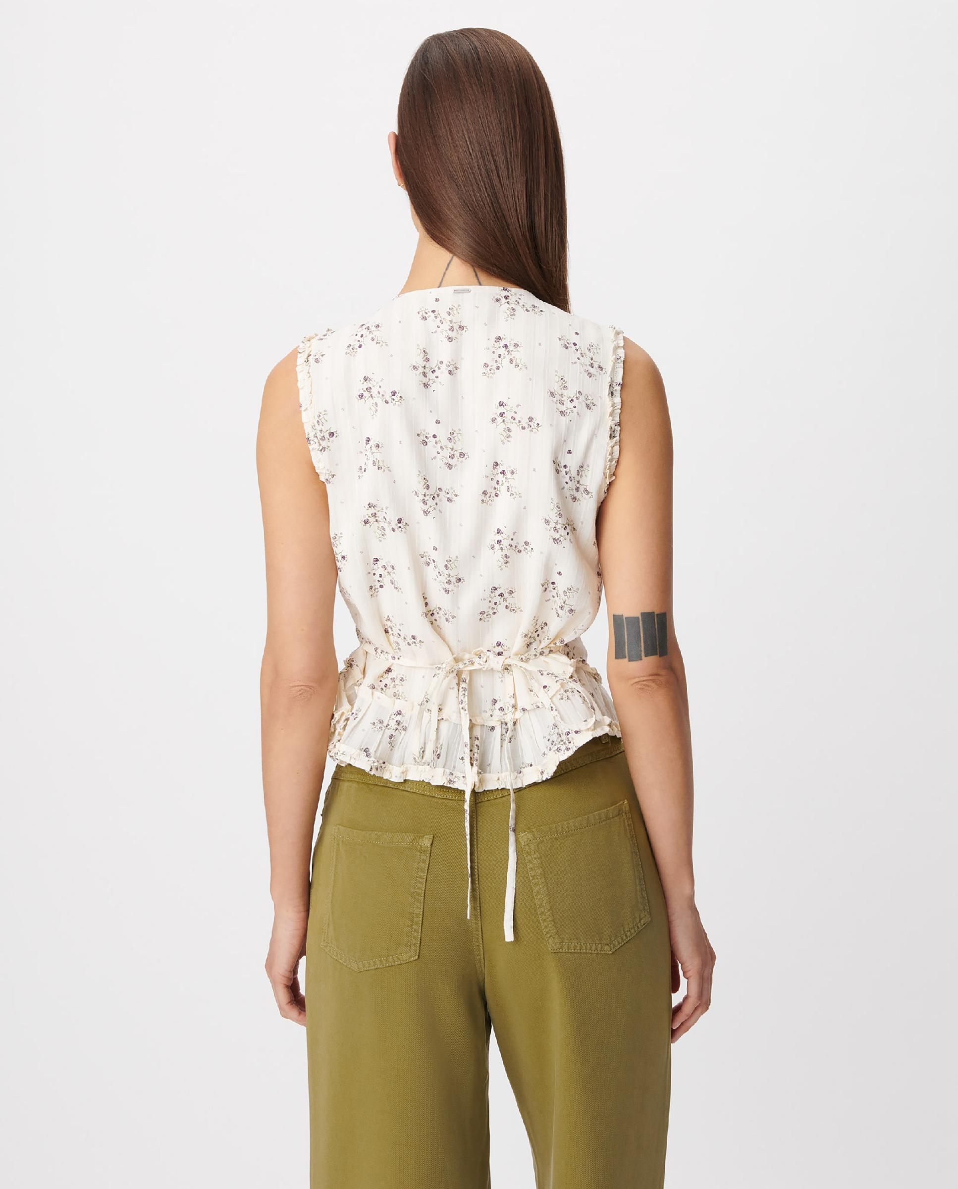 Top de mujer con estampado floral y detalle de volantes - IKKS - Lino Lino-3