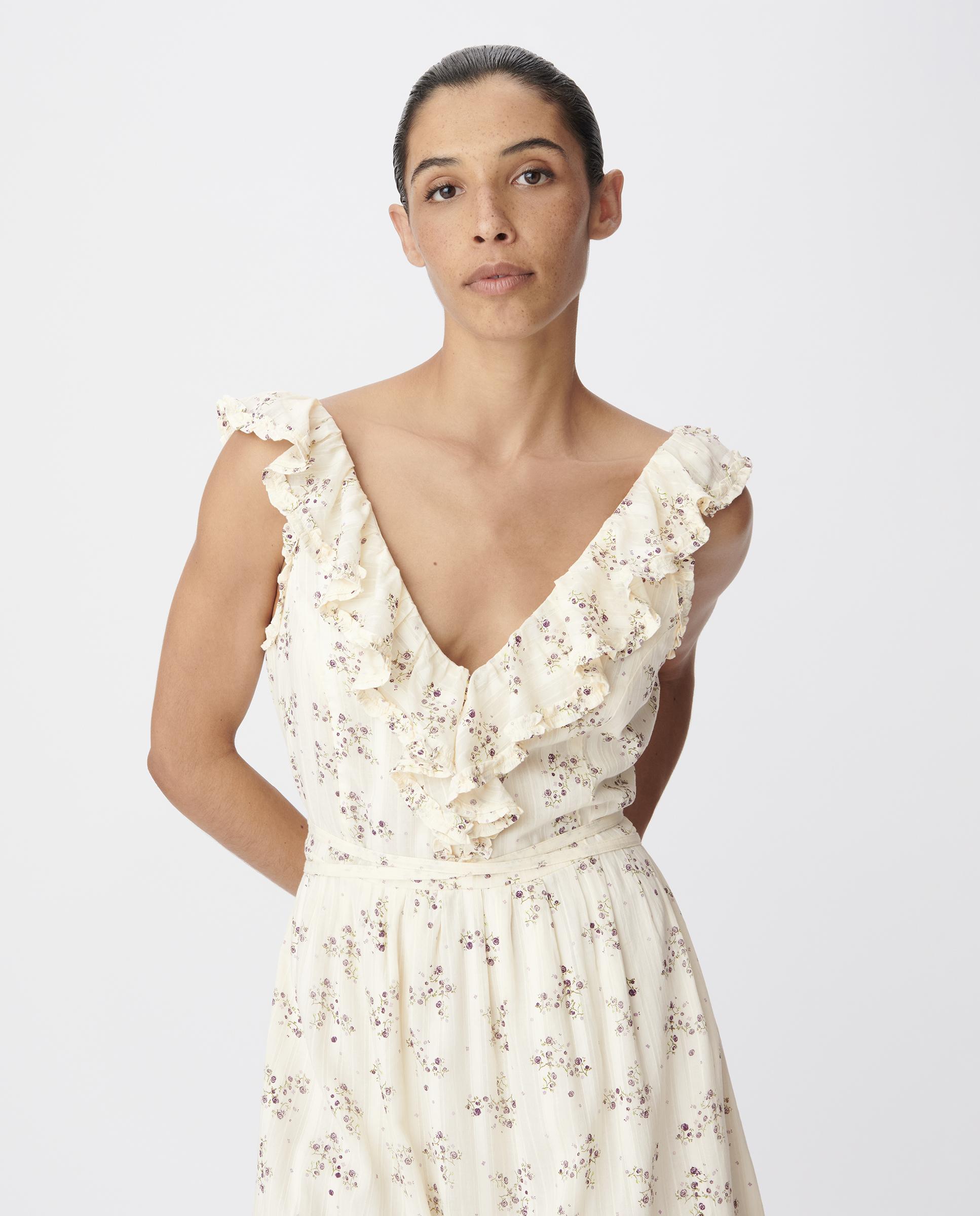 Vestido largo con estampado floral y volantes - IKKS - Lino Lino-4