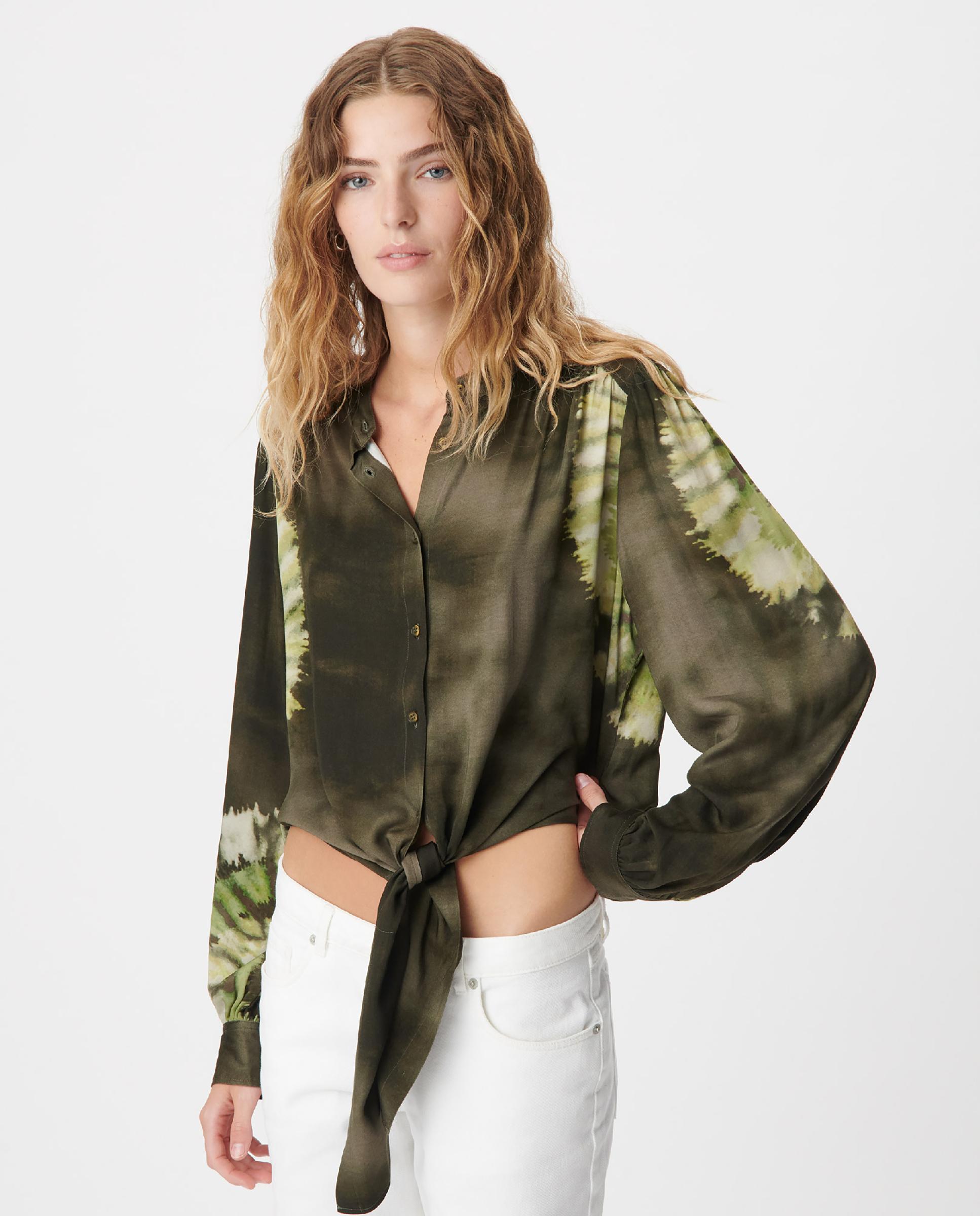 Imagen 0 de Camisa de mujer con estampado tie-dye para atar Verde oscuro