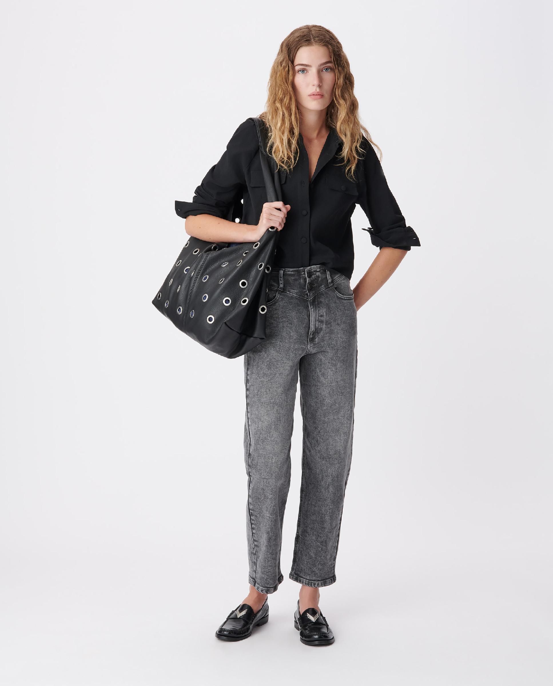 Camisa de mujer holgada con bolsillos en el pecho - IKKS - Negro Negro-2