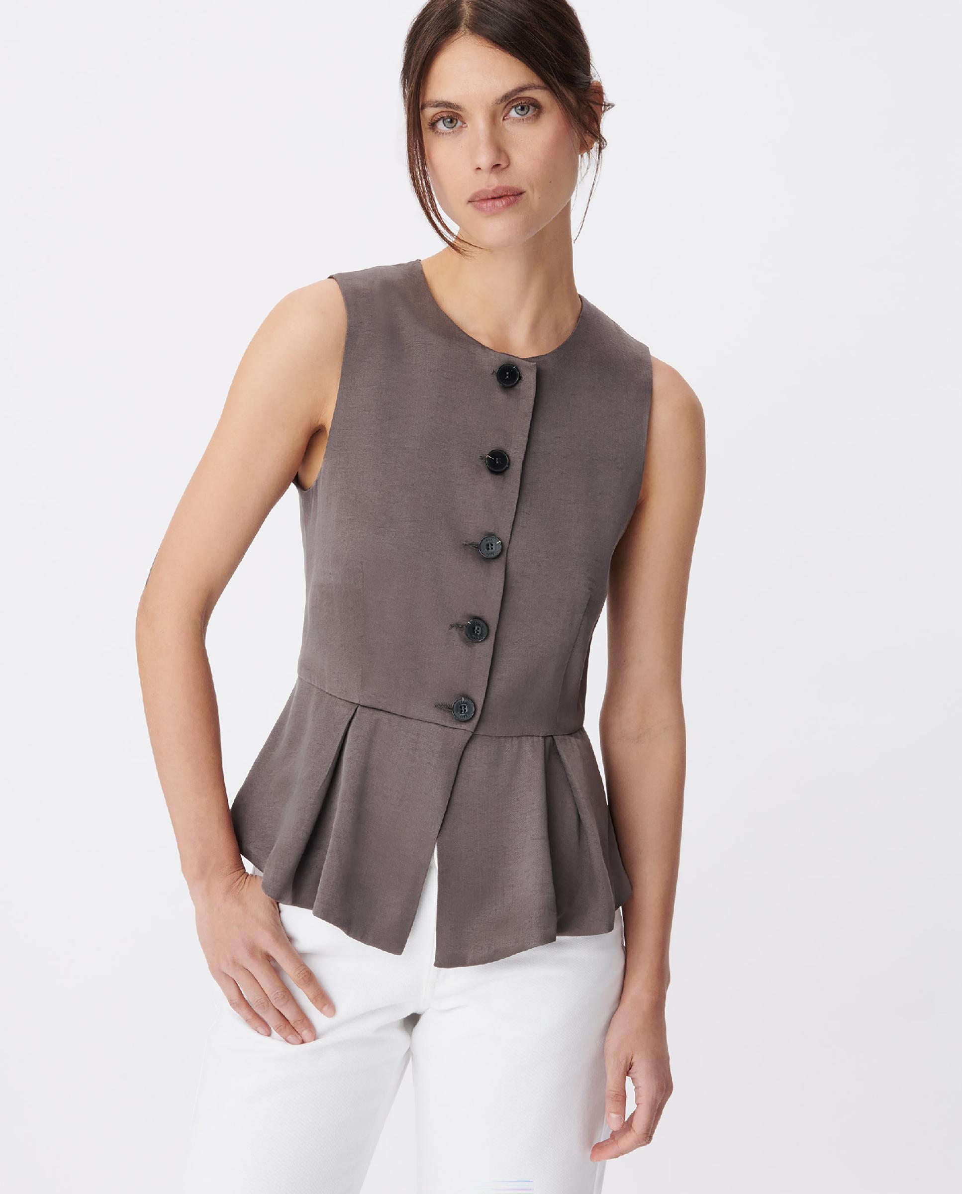 Chaleco de mujer con volante de lyocell® - IKKS - Gris Piedra Gris Piedra-1