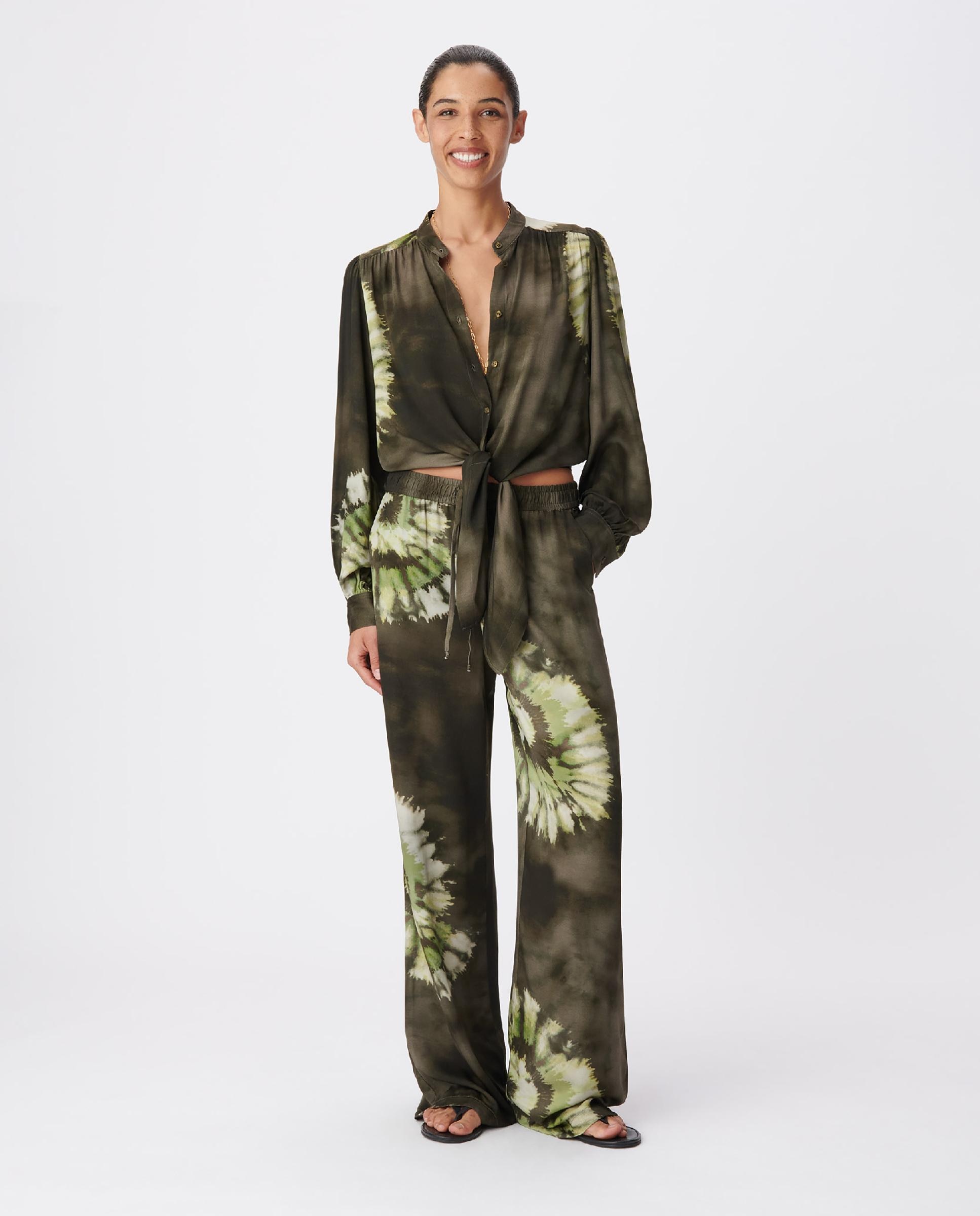 Pantalón ancho de mujer estilo jogger con estampado tie-dye - IKKS - Verde oscuro Verde oscuro-6