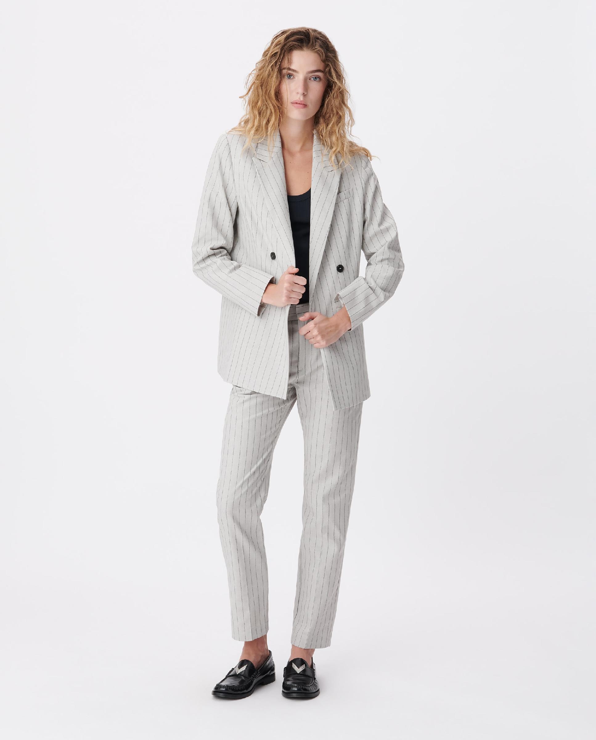 Pantalón de vestir de mujer tipo sastre con estampado de rayas - IKKS - Humo Humo-1