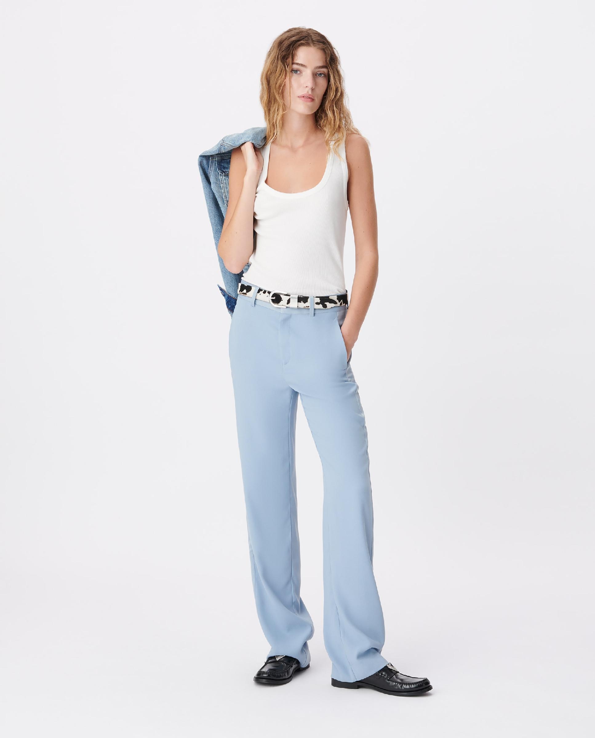 Pantalón de vestir de mujer sastre de corte recto - IKKS - Azul grisáceo Azul grisáceo-1