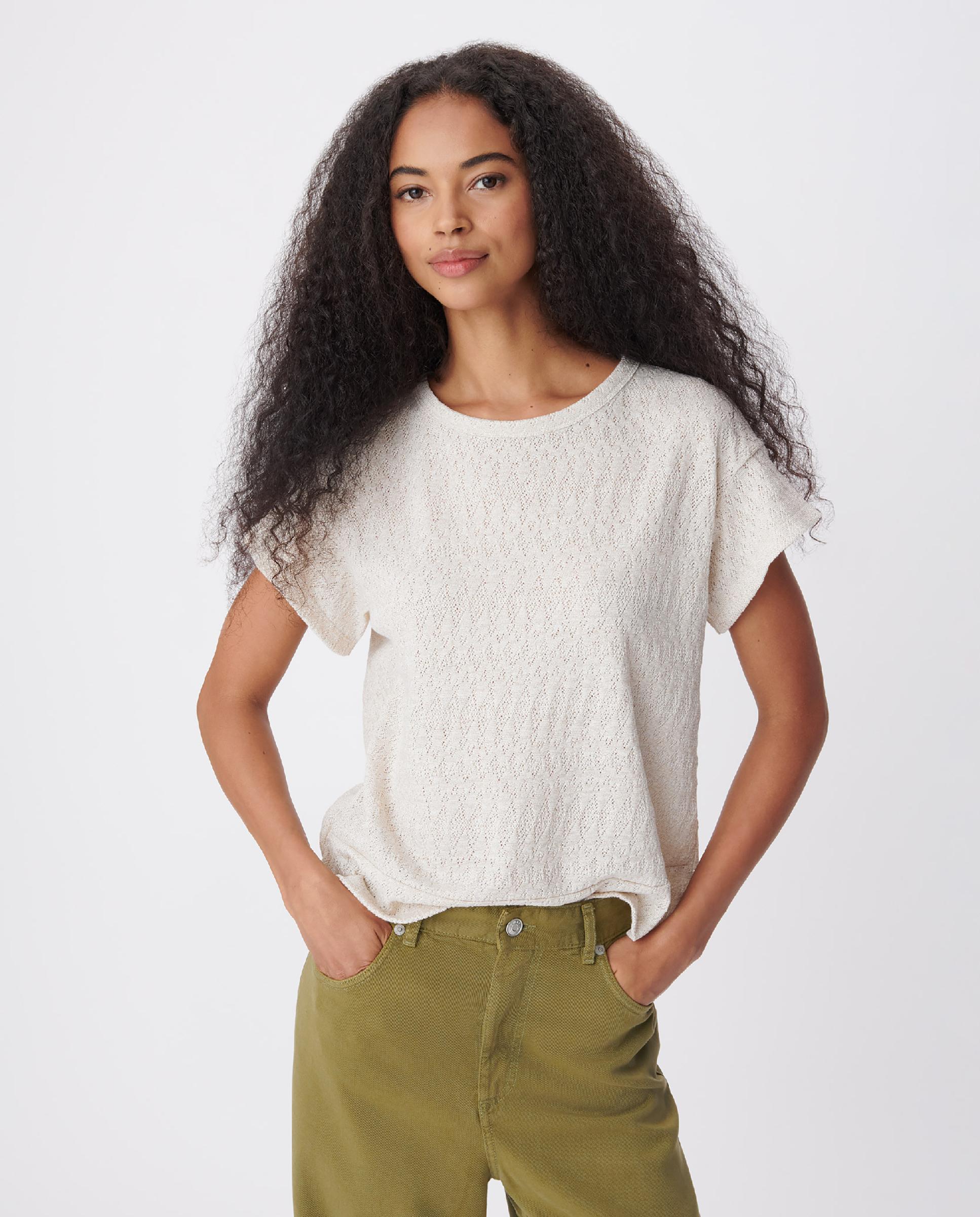 Camiseta de mujer de punto calado con corte cruzado en la espalda - IKKS - Champagne Champagne-1