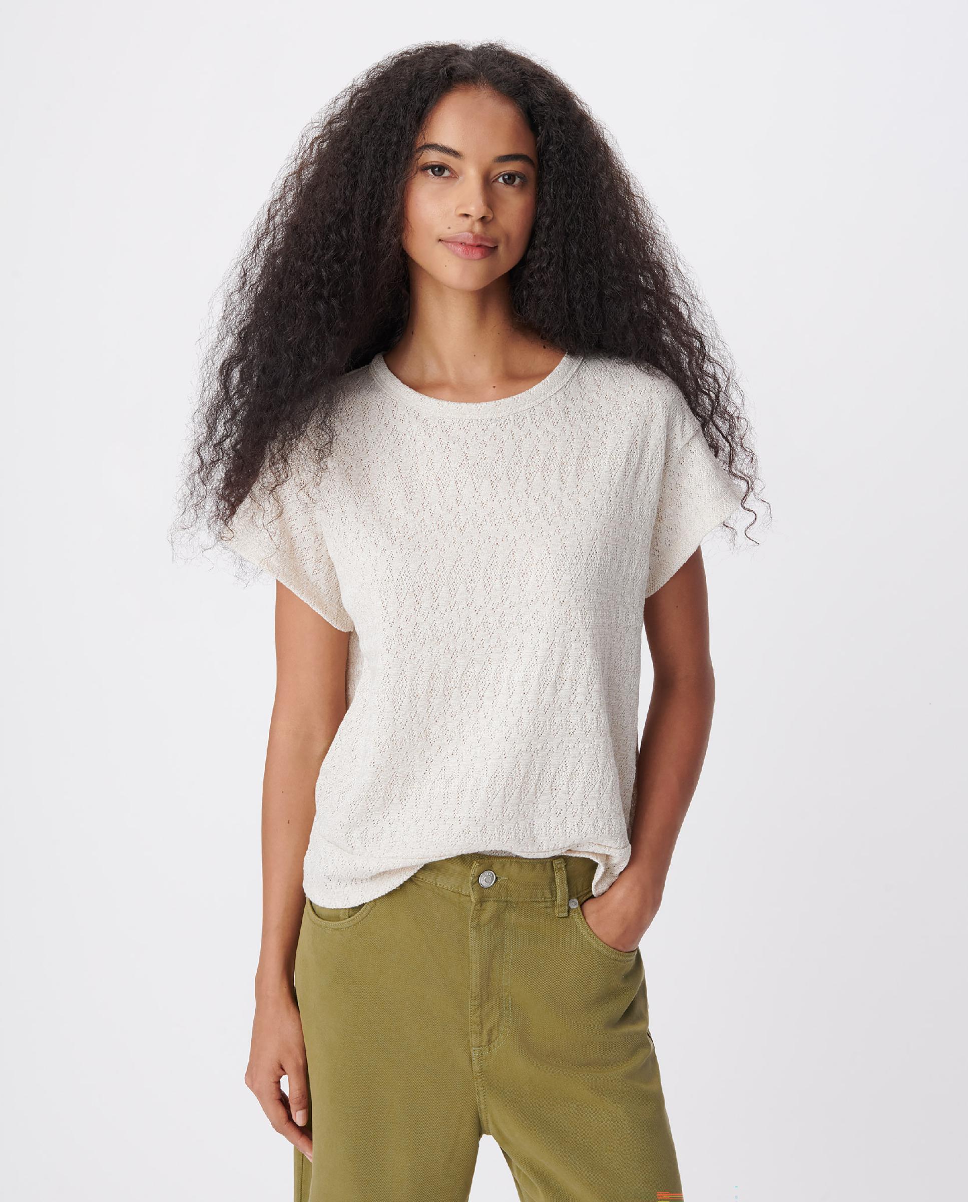 Camiseta de mujer de punto calado con corte cruzado en la espalda - IKKS - Champagne Champagne-5