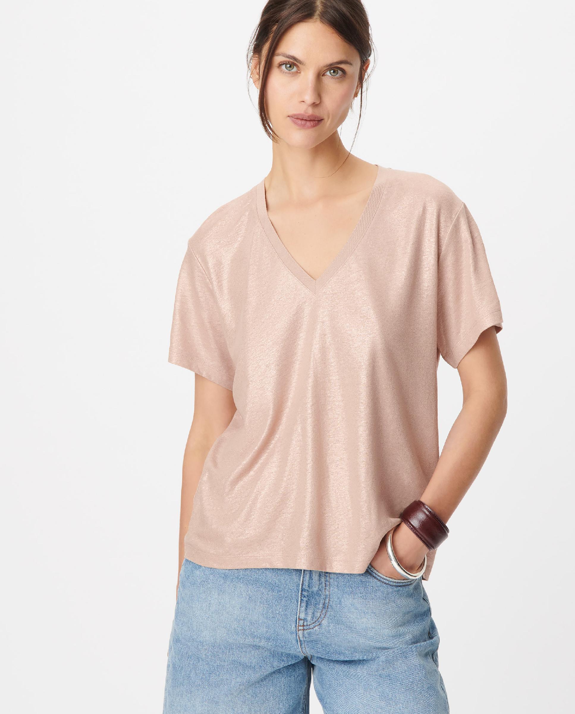 Imagen 1 de Camiseta de mujer holgada de manga corta y cuello en v - IKKS - Nude Nude