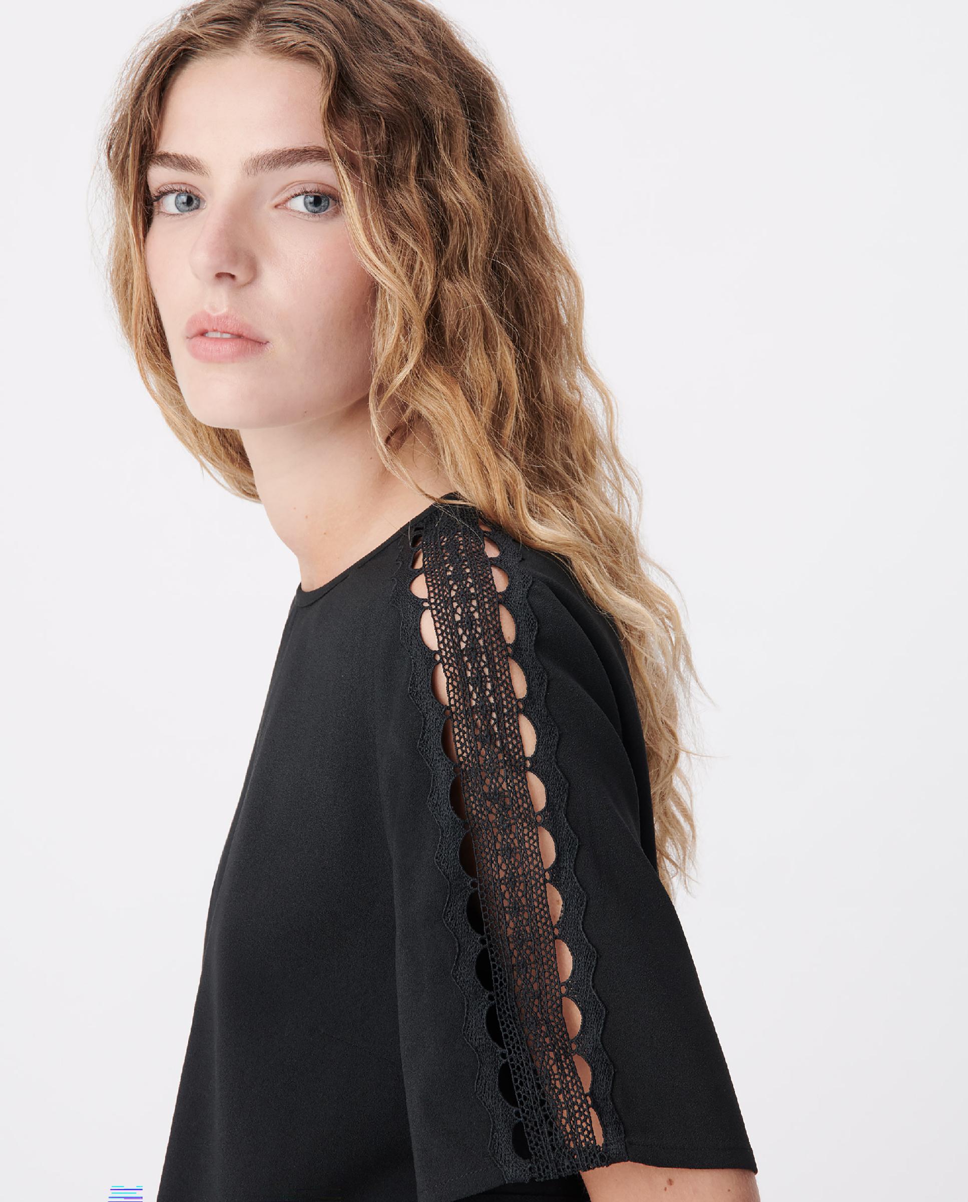 Imagen 4 de Top de mujer fluido con detalle de encaje - IKKS - Negro Negro