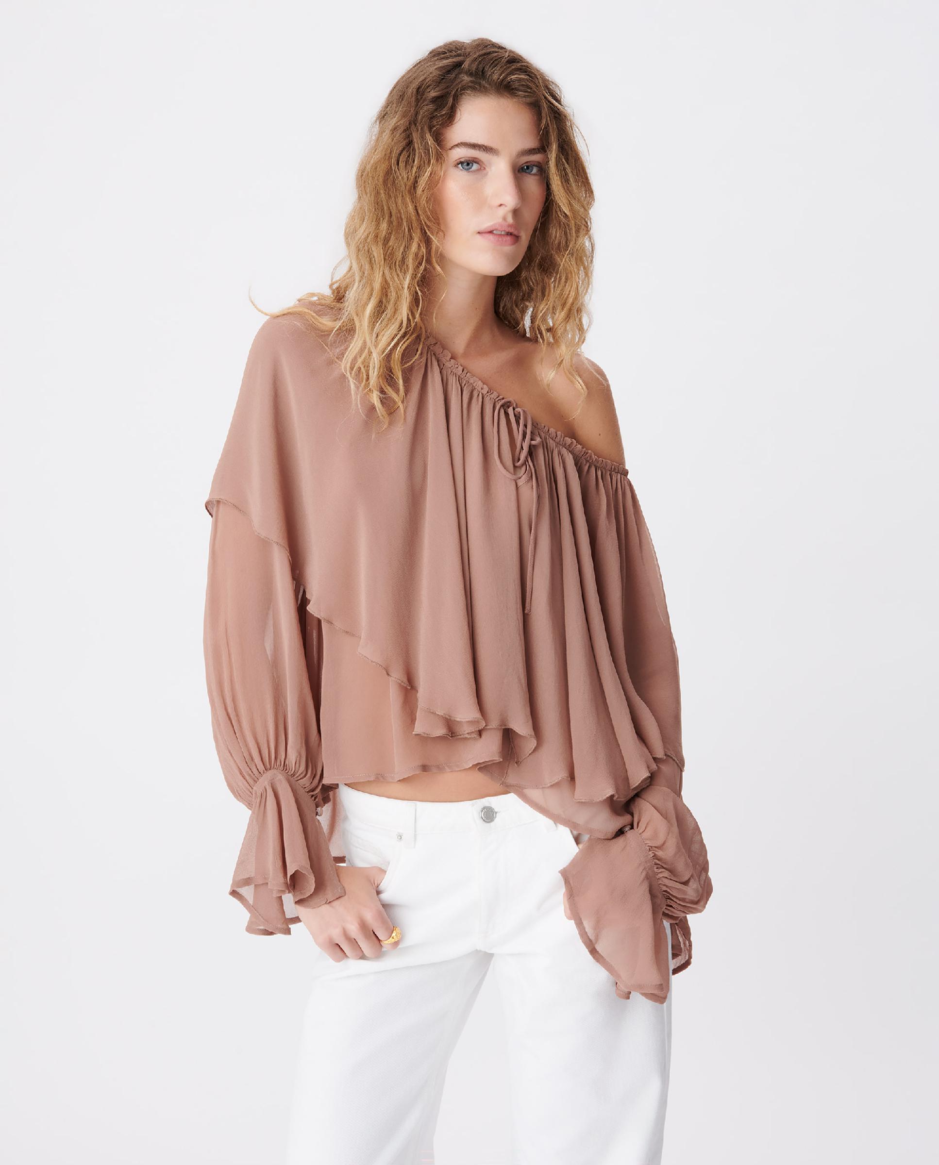 Blusa de mujer fluida con volantes anchos - IKKS - Maquillaje Maquillaje-1