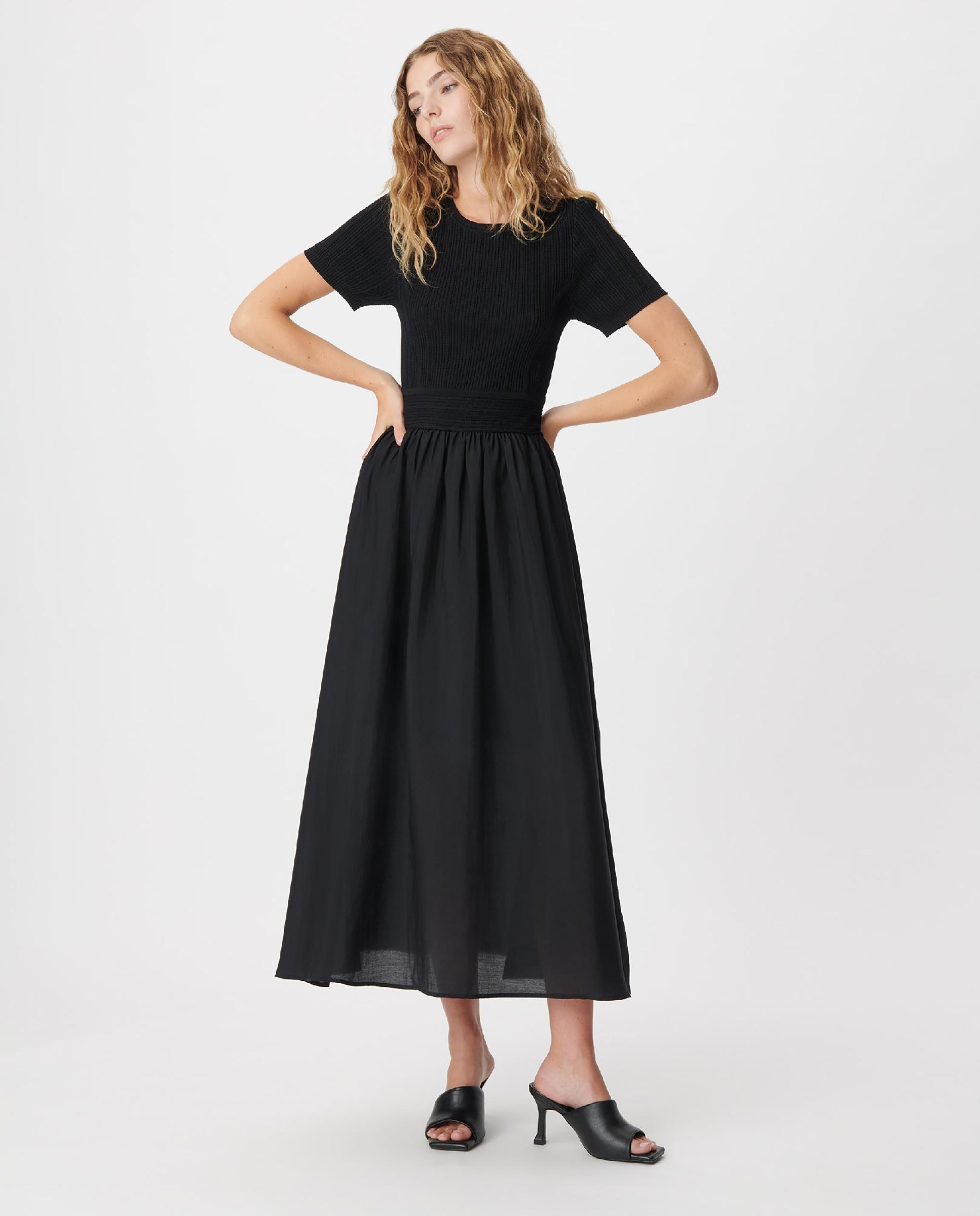 Vestido largo combinado en dos tejidos - IKKS - Negro Negro-2