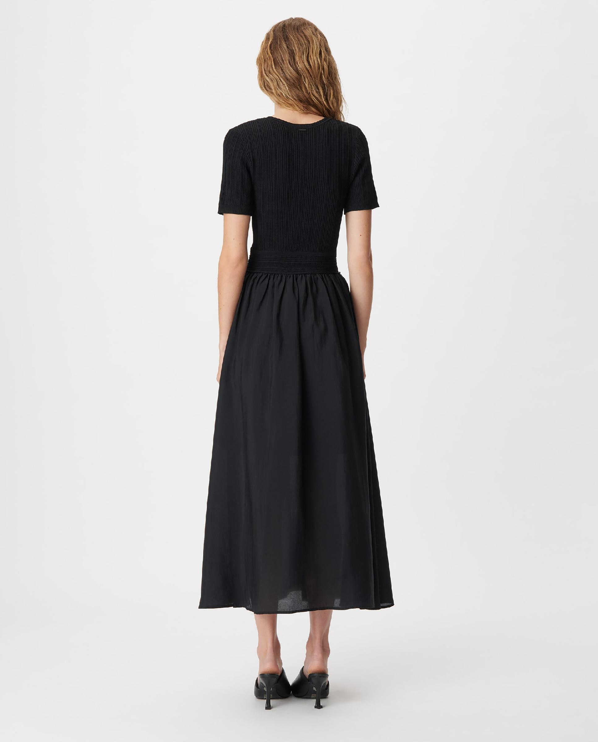 Vestido largo combinado en dos tejidos - IKKS - Negro Negro-3