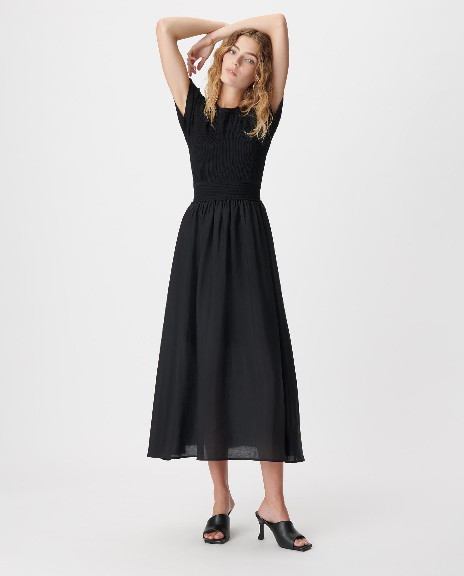 Vestido largo combinado en dos tejidos - IKKS - Negro Negro-5