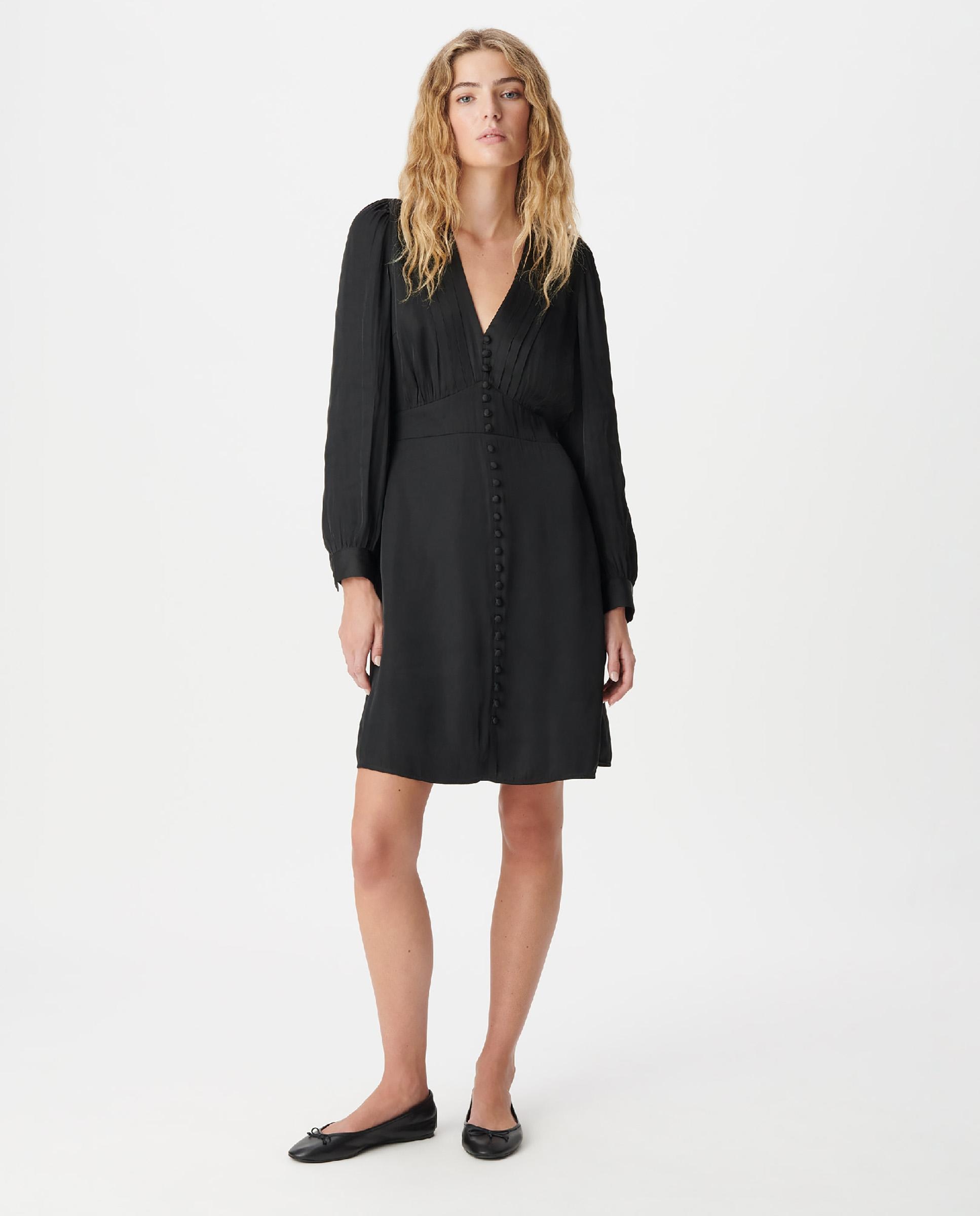 Vestido corto de satén con botones pequeños - IKKS - Negro Negro-1