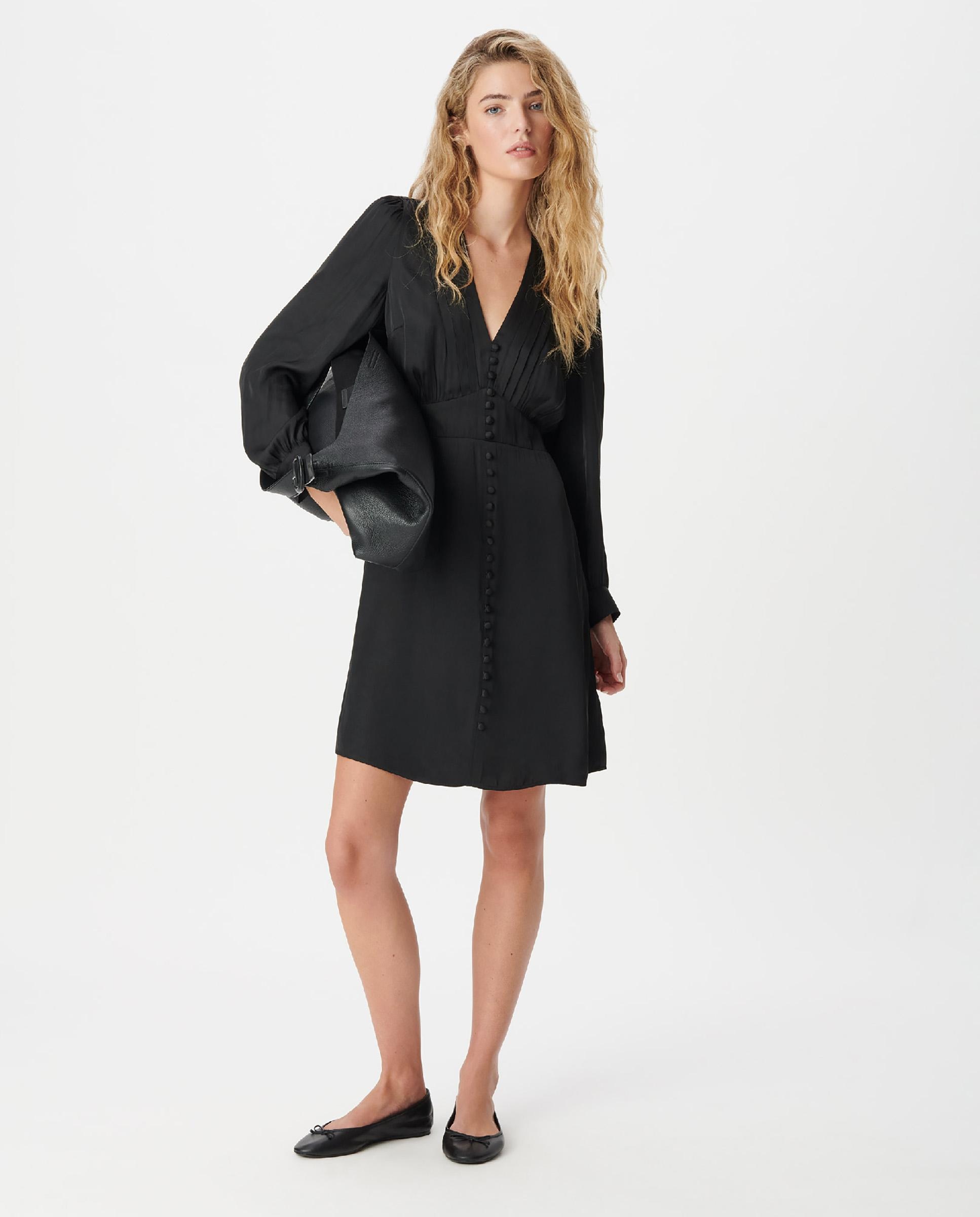 Vestido corto de satén con botones pequeños - IKKS - Negro Negro-2