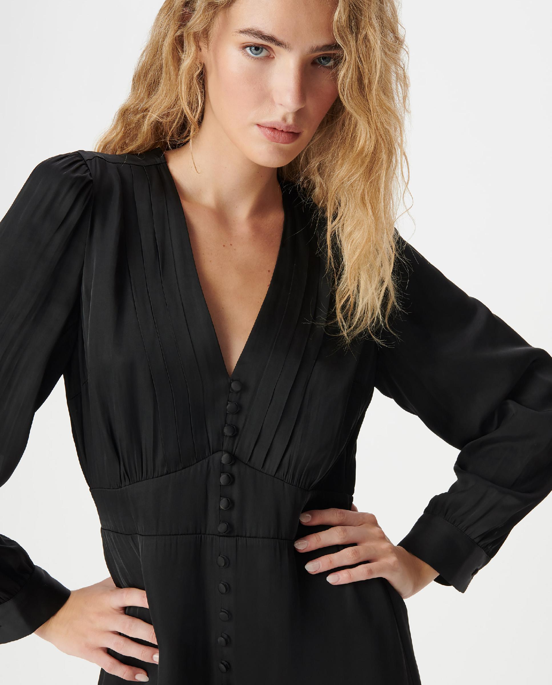 Vestido corto de satén con botones pequeños - IKKS - Negro Negro-4