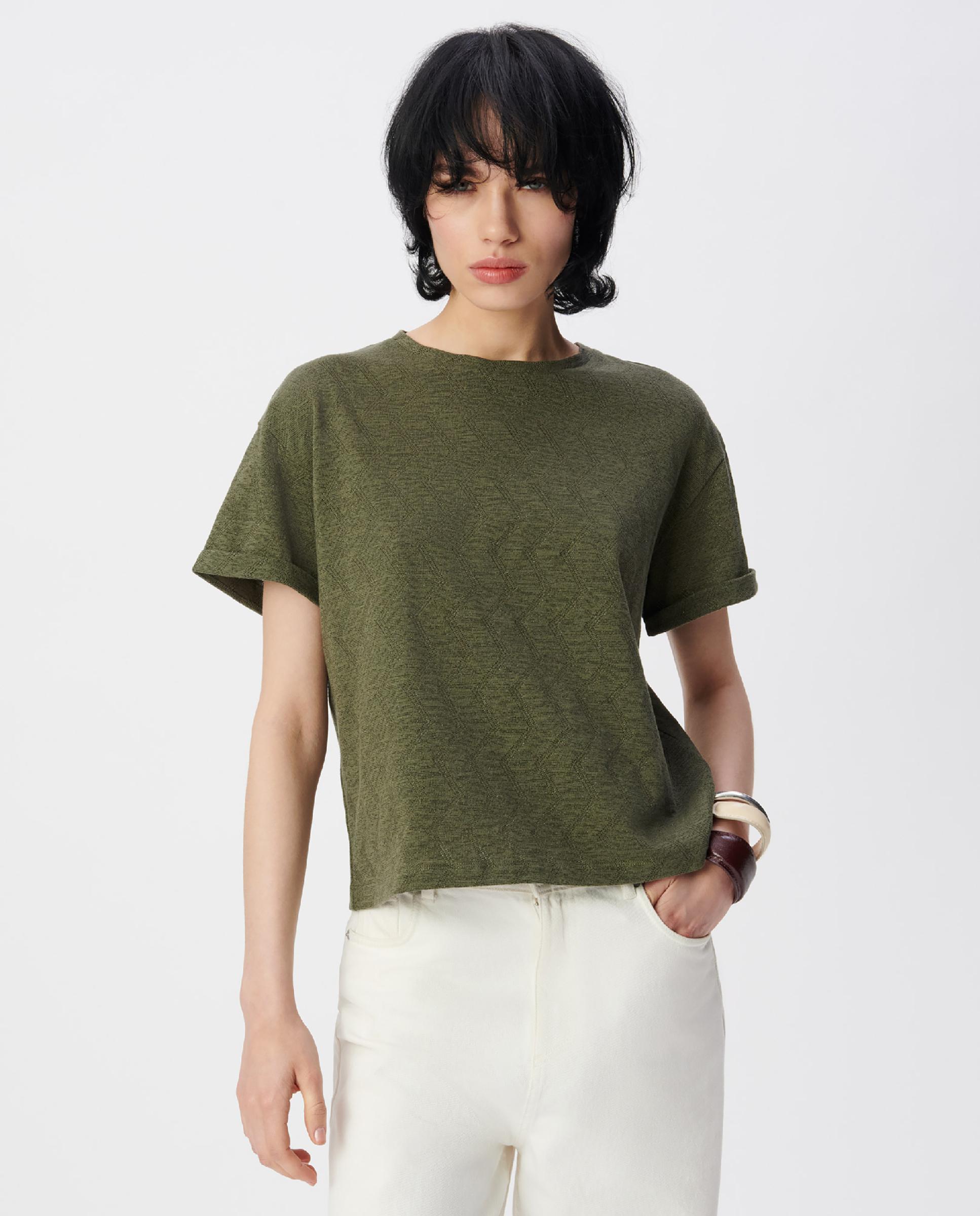 IKKS - Camiseta de mujer en tejido jacquard de lurex.
