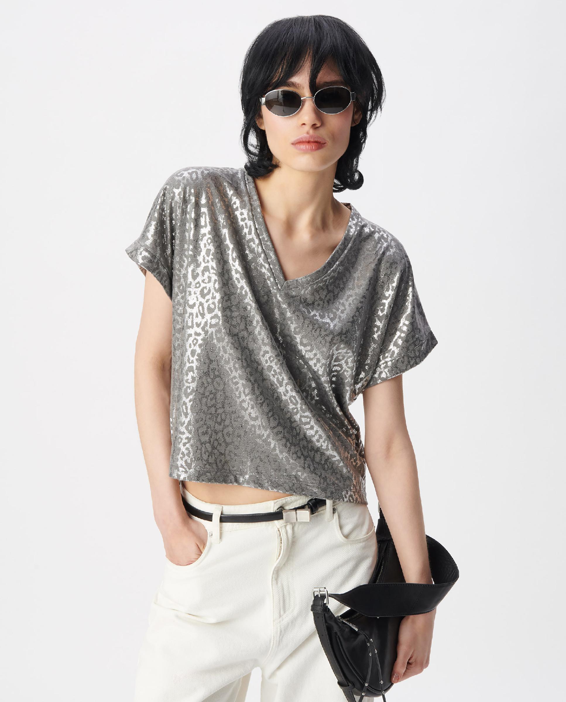 IKKS - Camiseta de mujer con estampado de leopardo metalizado.