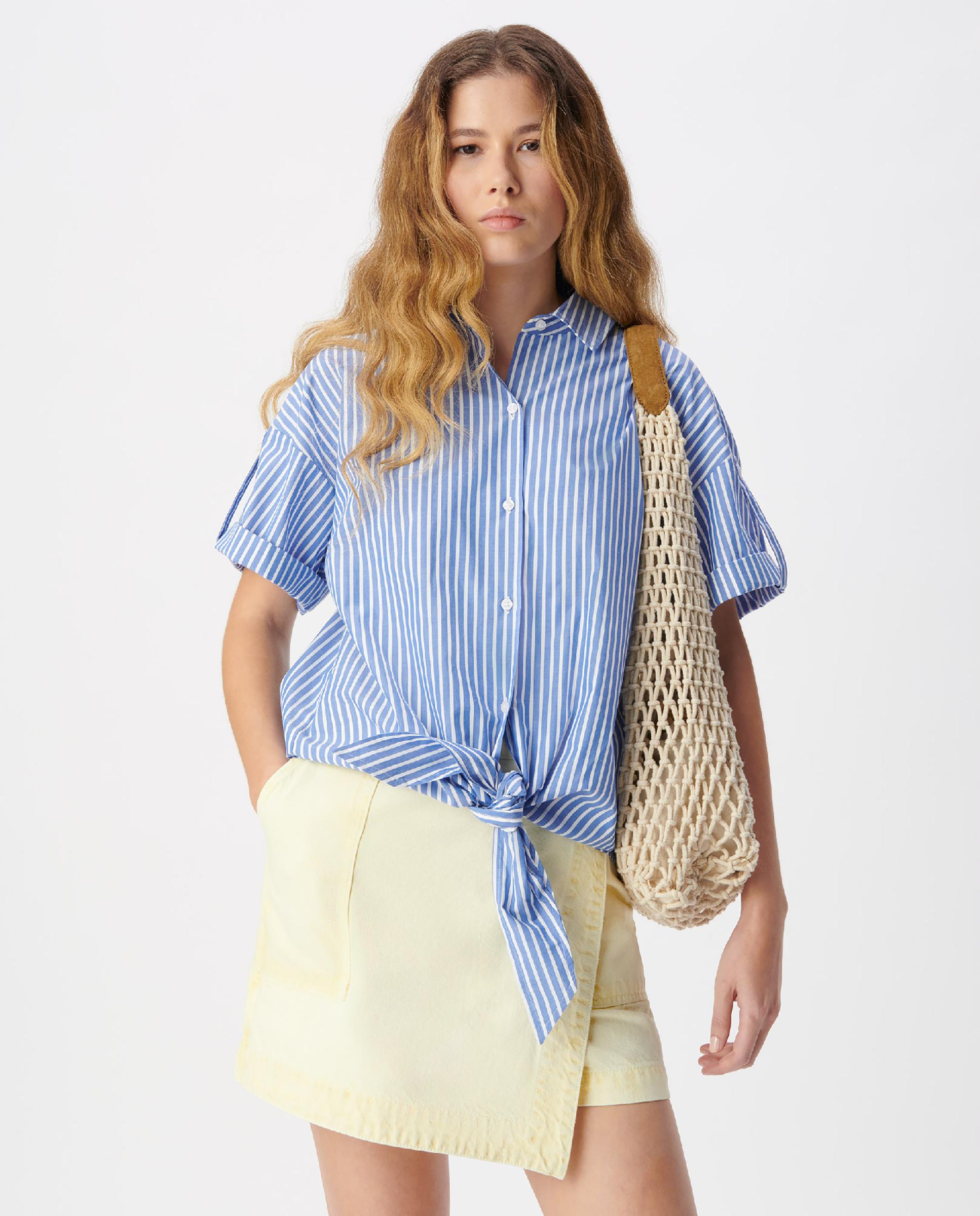Camisa de mujer de rayas con nudo frontal - IKKS - Azul Azul-1