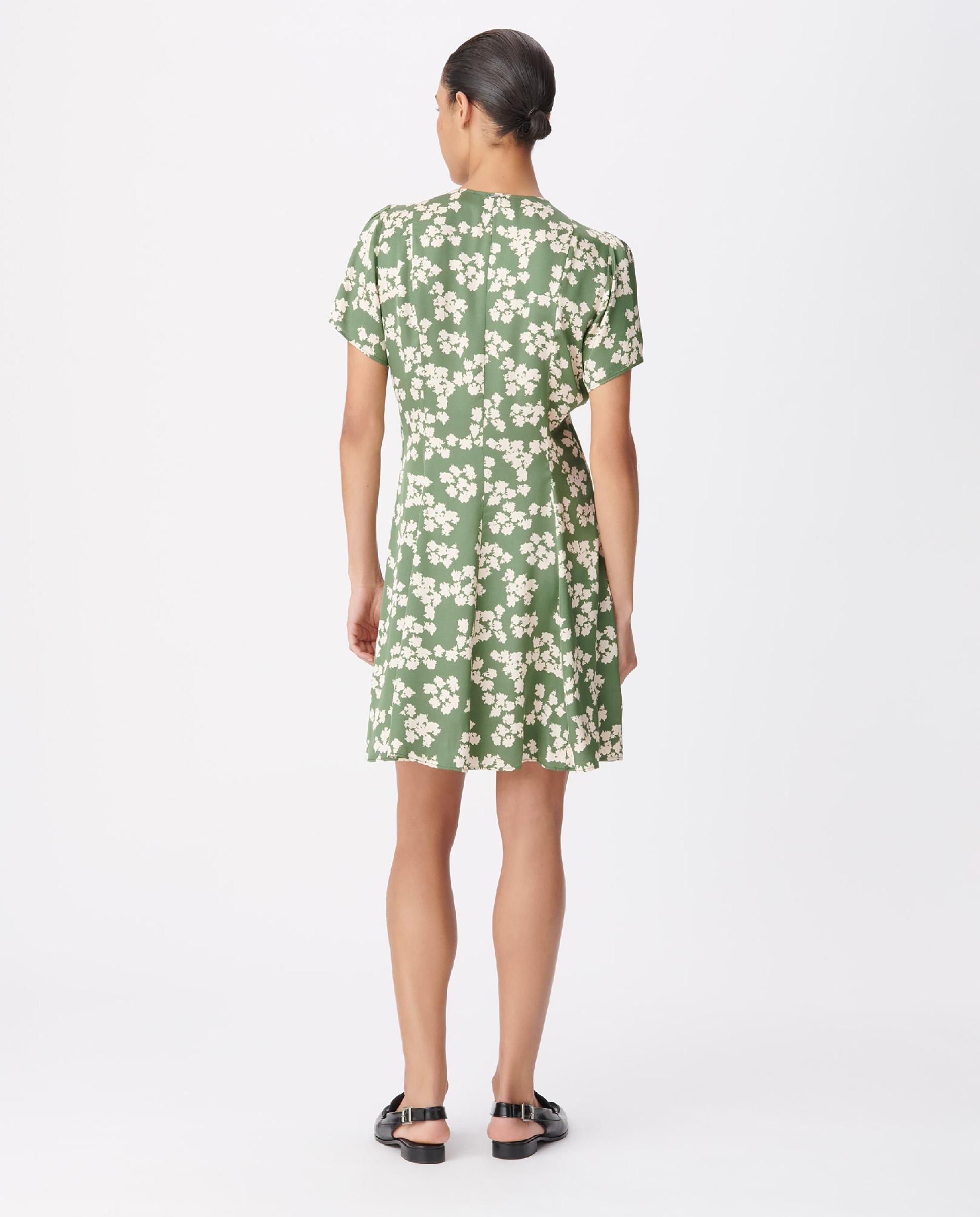 Vestido corto satinado con estampado de hojas - IKKS - Verde claro Verde claro-3