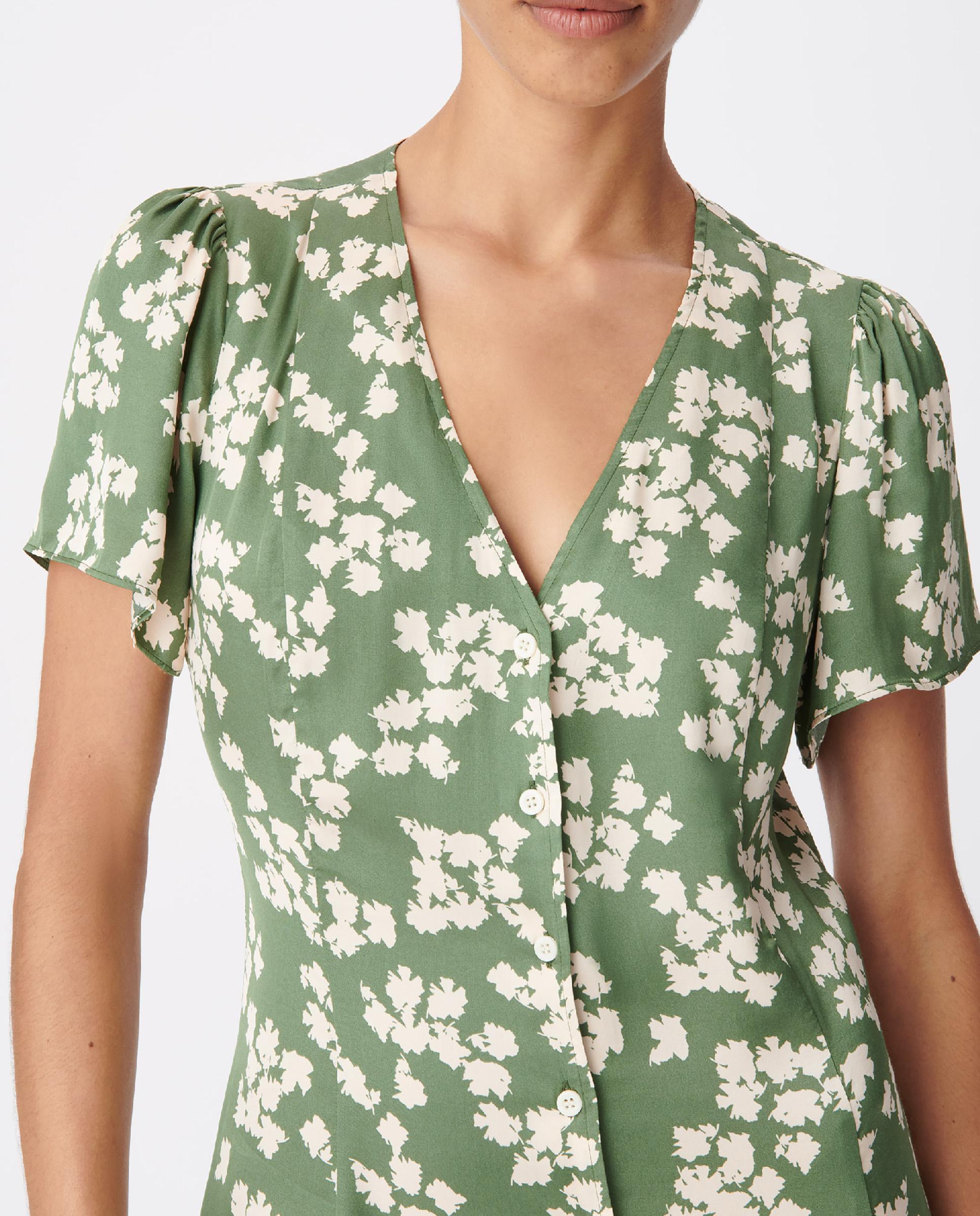 Vestido corto satinado con estampado de hojas - IKKS - Verde claro Verde claro-4