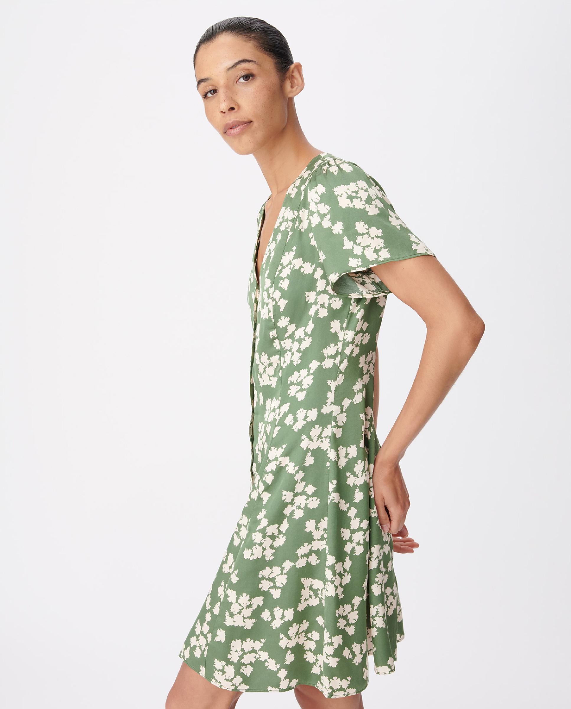 Vestido corto satinado con estampado de hojas - IKKS - Verde claro Verde claro-5