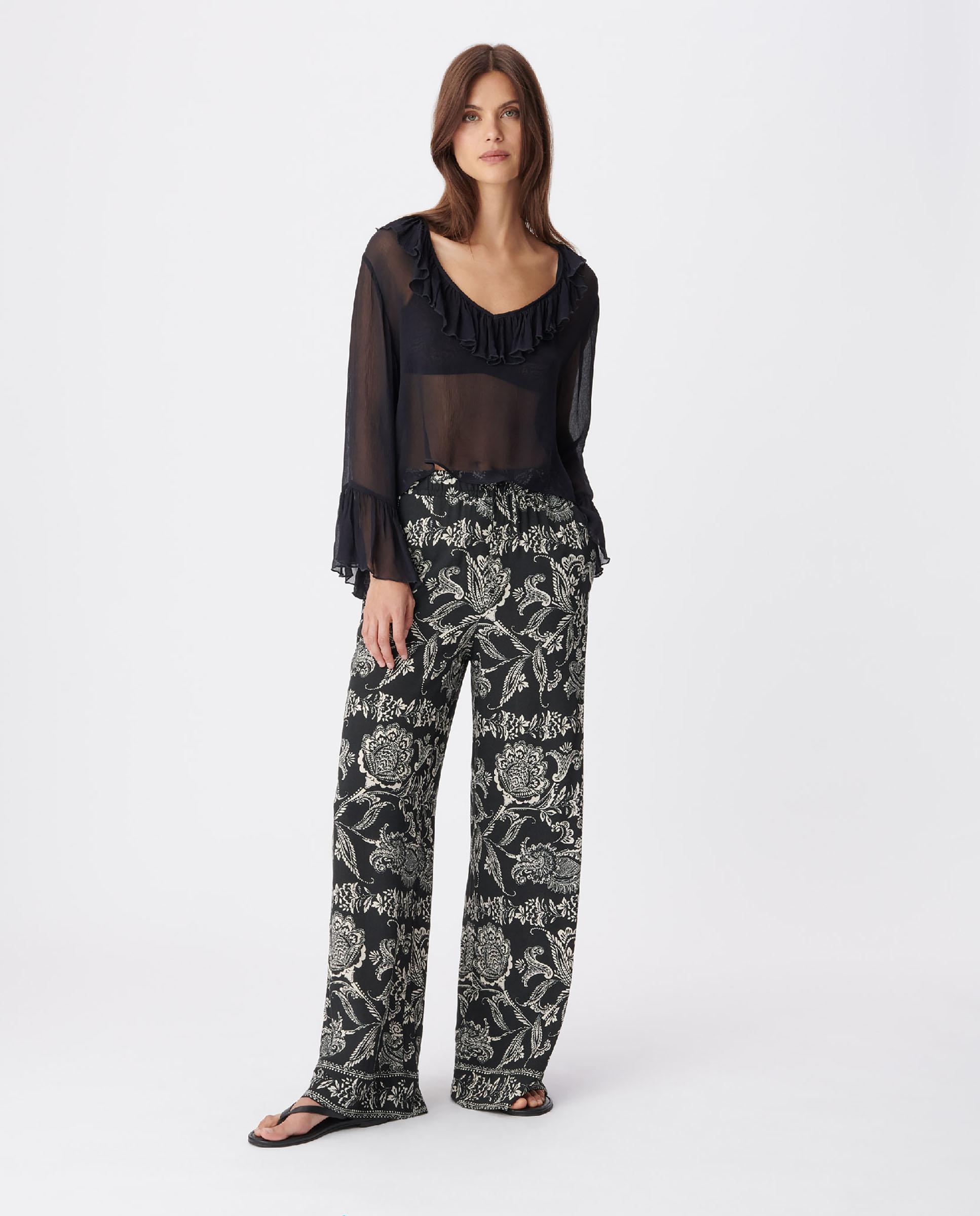 Imagen 0 de Pantalón ancho de mujer con estampado floral barroco Negro