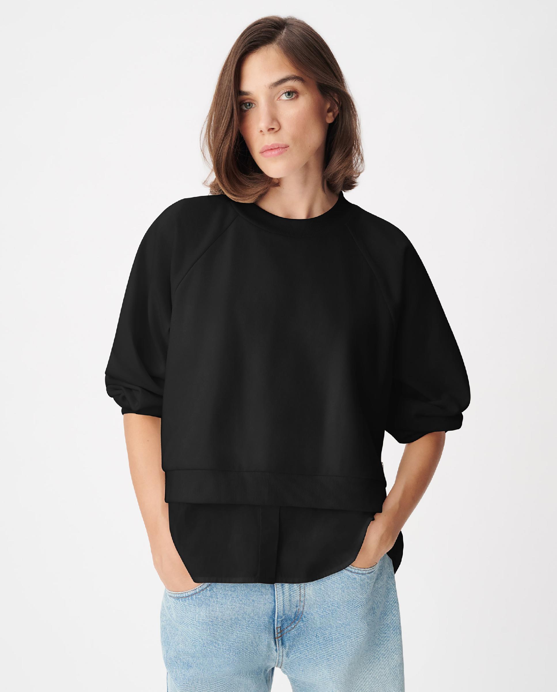 Sudadera de mujer bimateria trampantojo - IKKS - Negro Negro-1