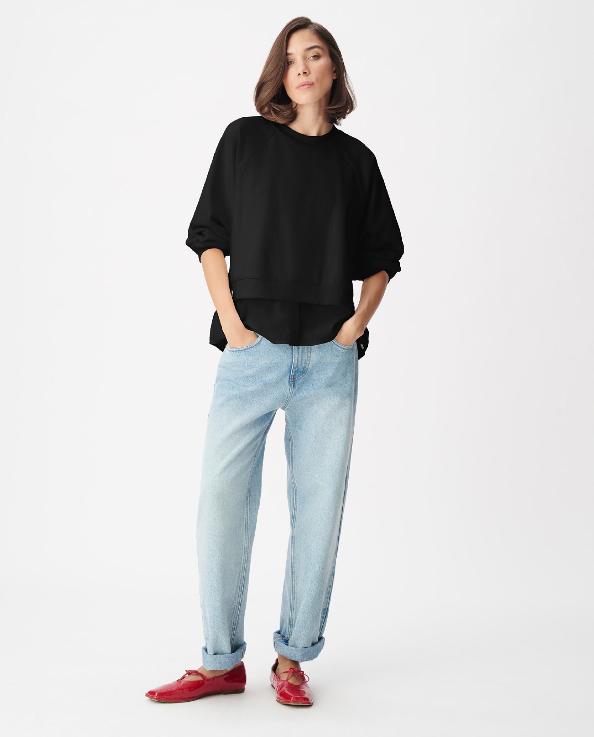 Sudadera de mujer bimateria trampantojo - IKKS - Negro Negro-2